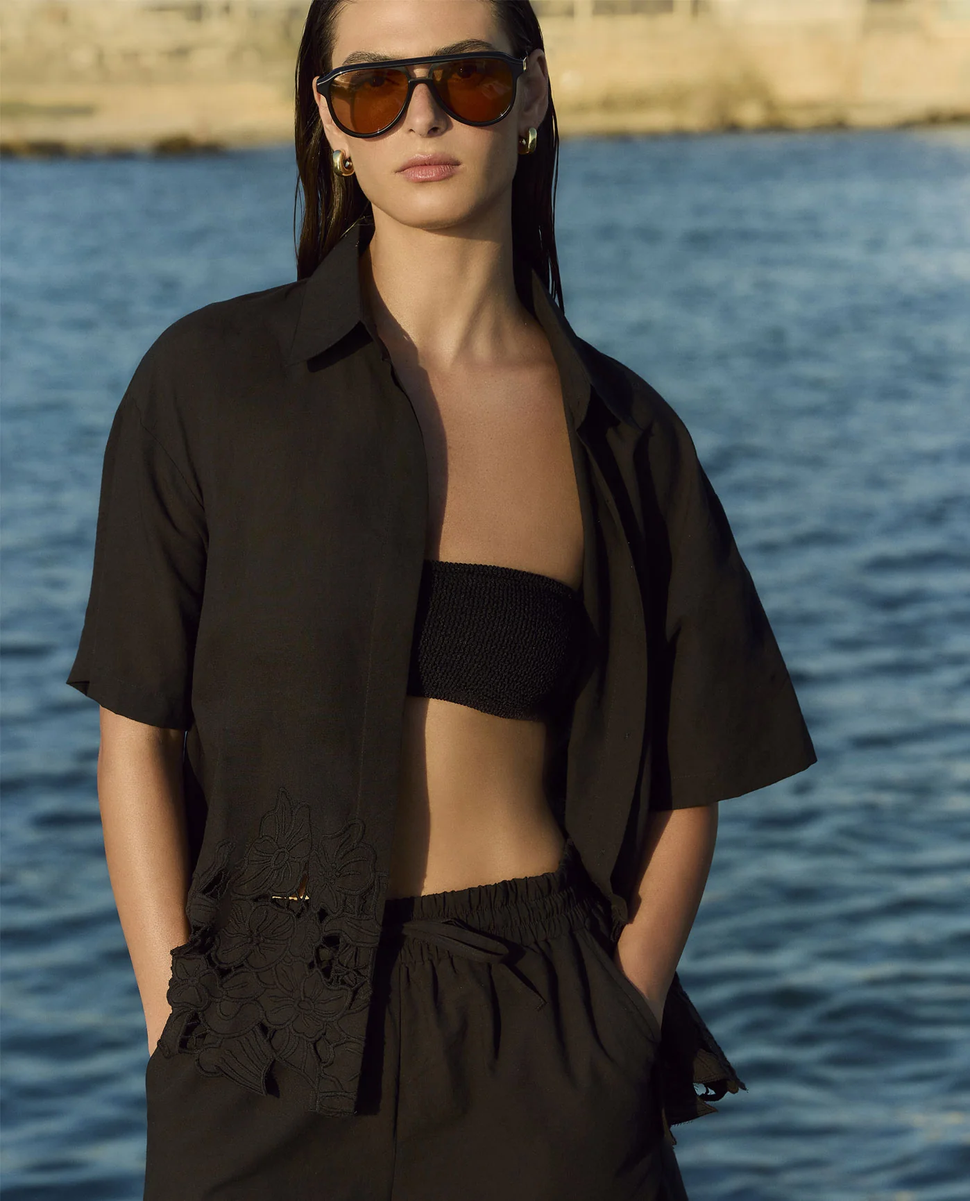 Amalfi Lace Drawstring Short Cover-Up-Black - Image 4