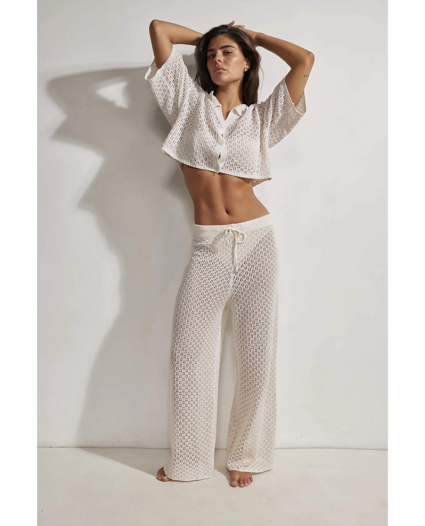Anna Two Crochet Collared Beach Top-Beige - Image 3