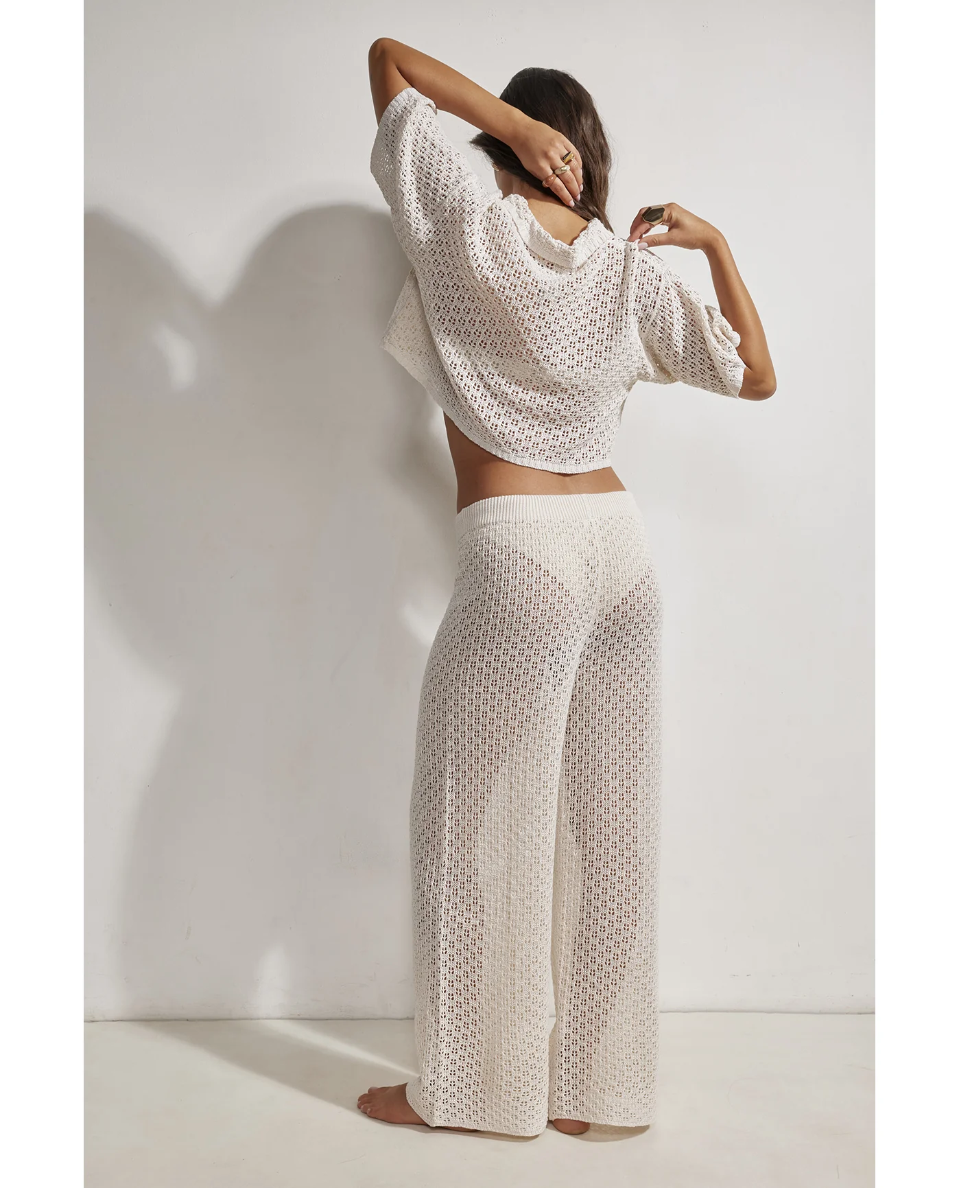 Anna Two Crochet Collared Beach Top-Beige - Image 4