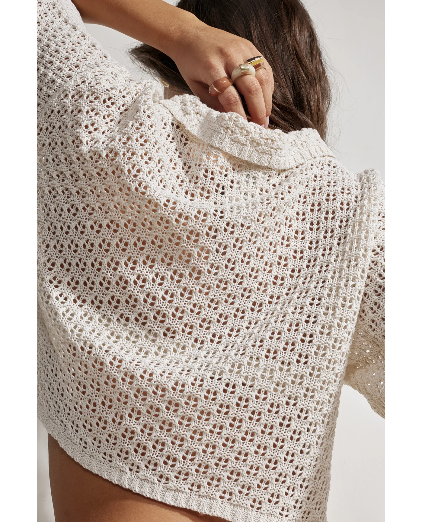 Anna Two Crochet Collared Beach Top-Beige - Image 6
