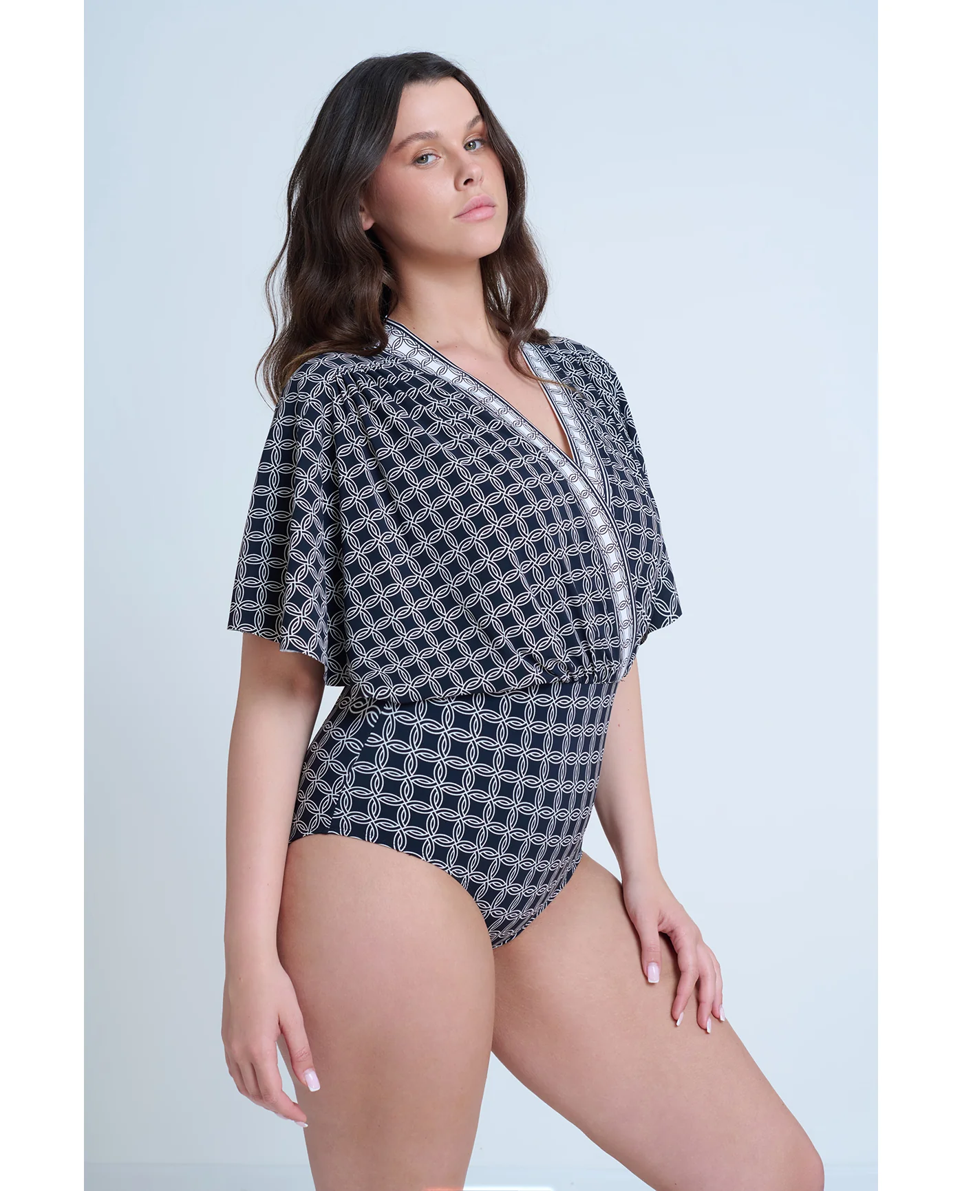 Modest Sleeved Surplice Blouson One Piece - Image 3