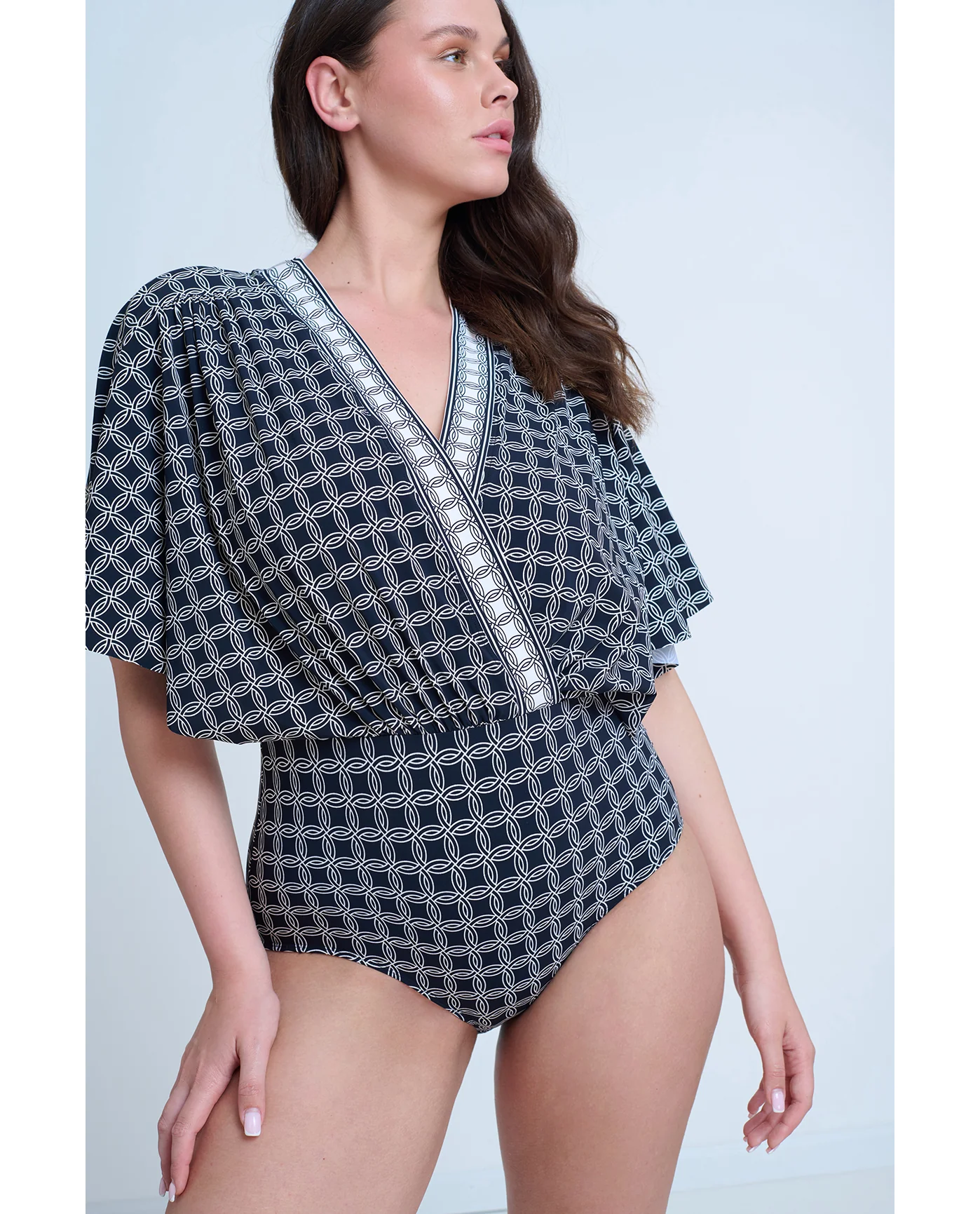 Modest Sleeved Surplice Blouson One Piece - Image 4