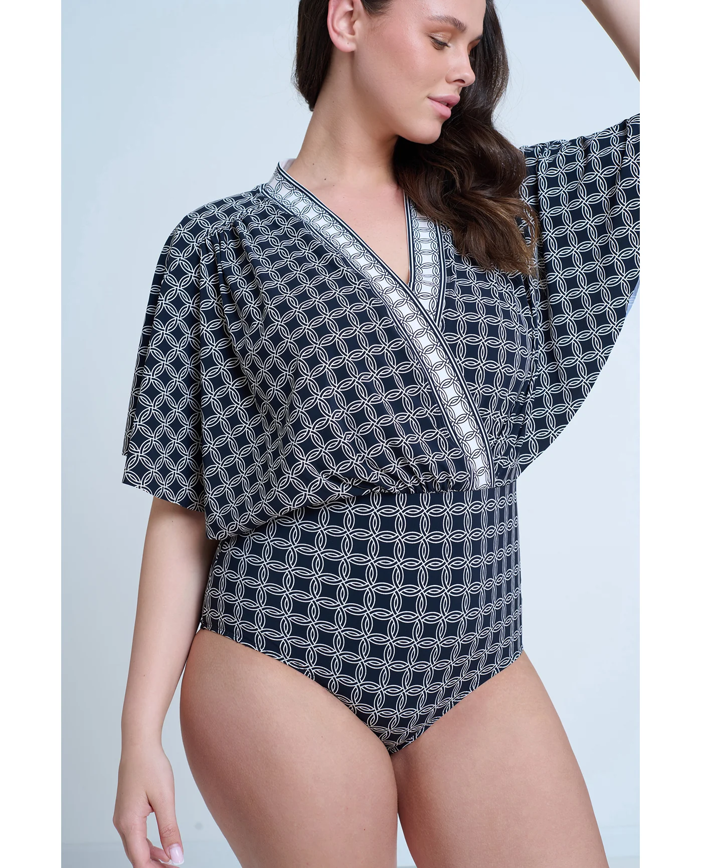 Modest Sleeved Surplice Blouson One Piece - Image 5