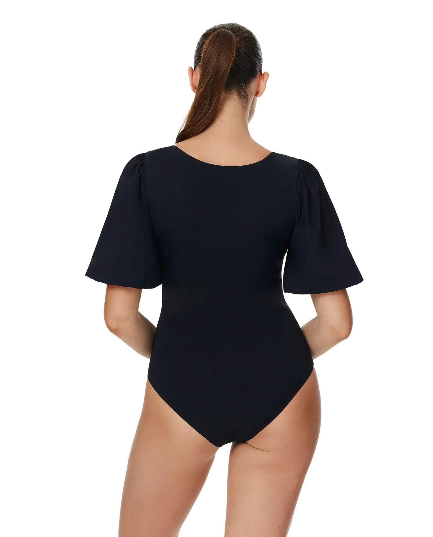 Modest High Round Neck Puff Sleeve One Piece - Image 2