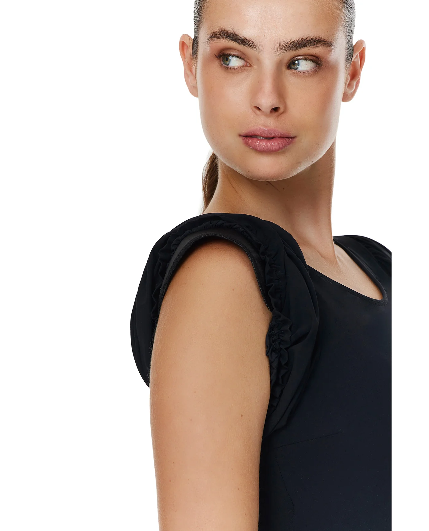Modest High Round Neck Puff Sleeve One Piece - Image 4