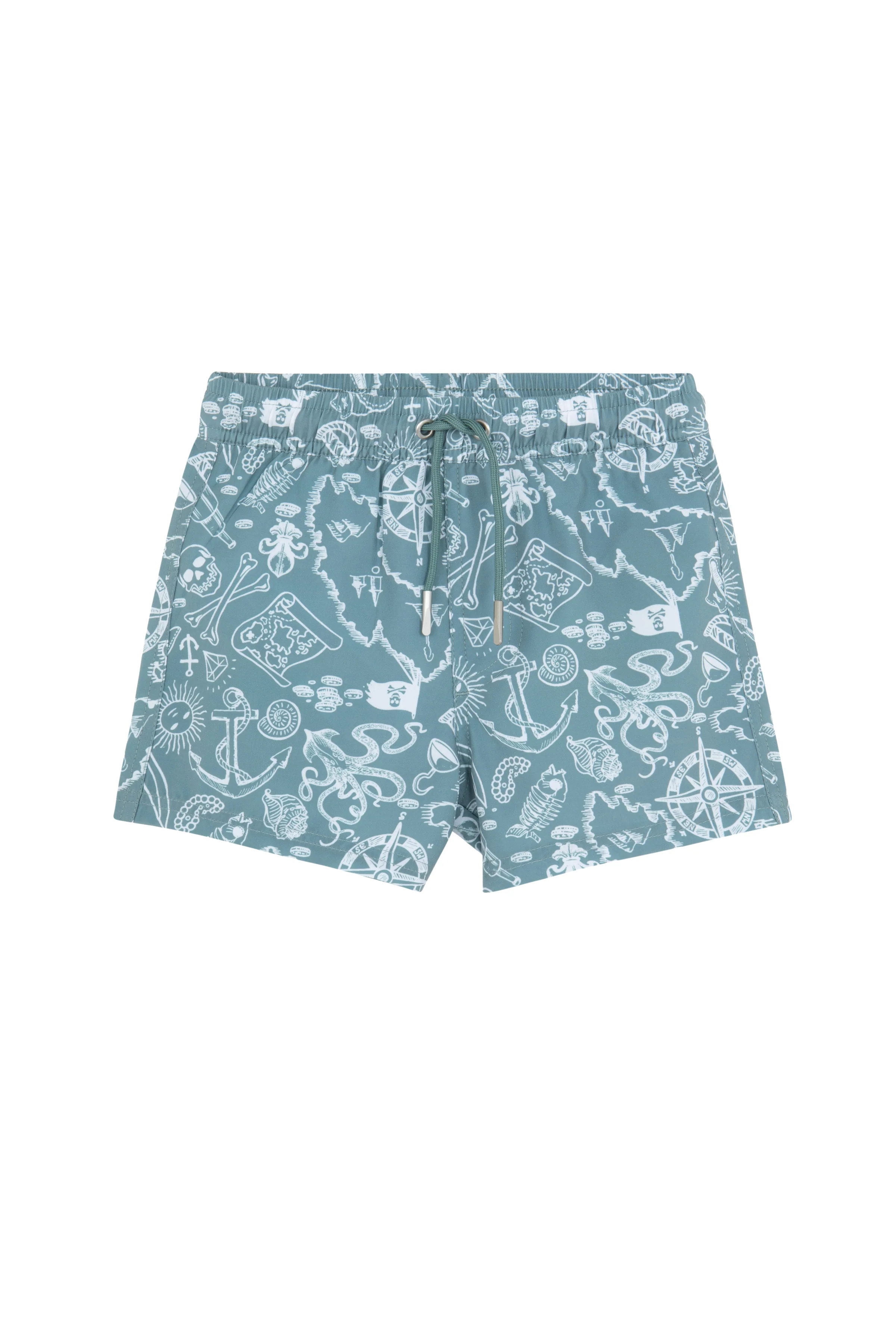 Boys 2 Match Drawstring Swim Shorts-Multi/grn