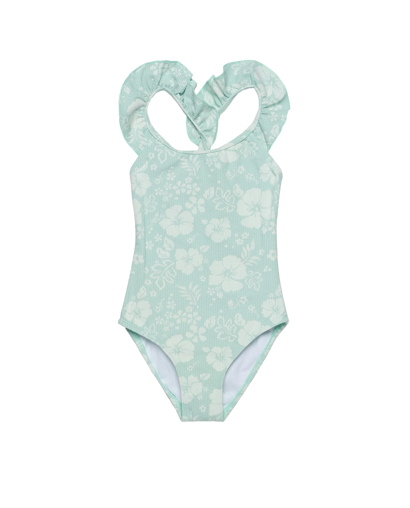 California Dreams Textured Square Neck Ruffle One Piece-Green