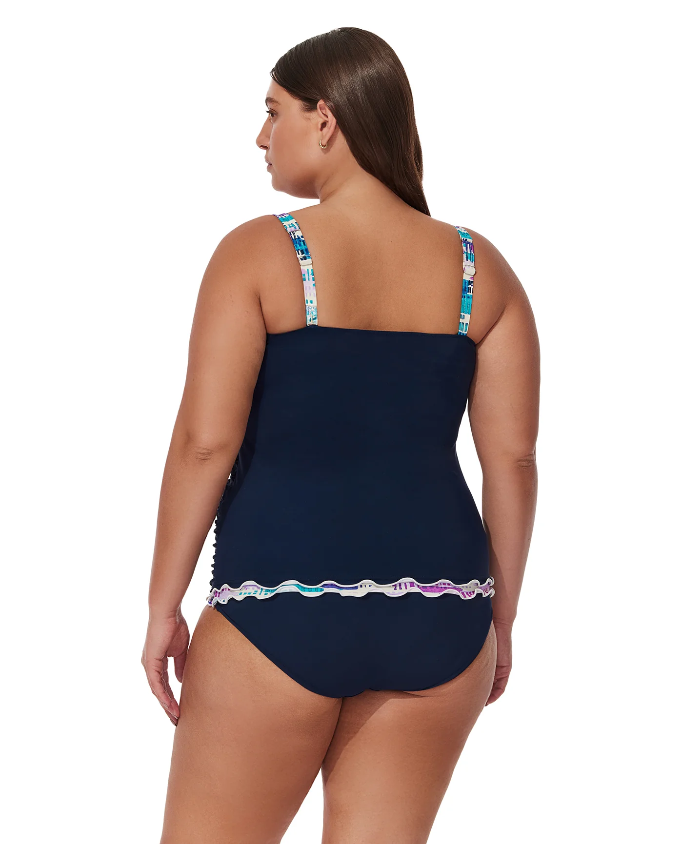 Canva Plus Size Shirred Underwire Tankini Top-Navy - Image 3