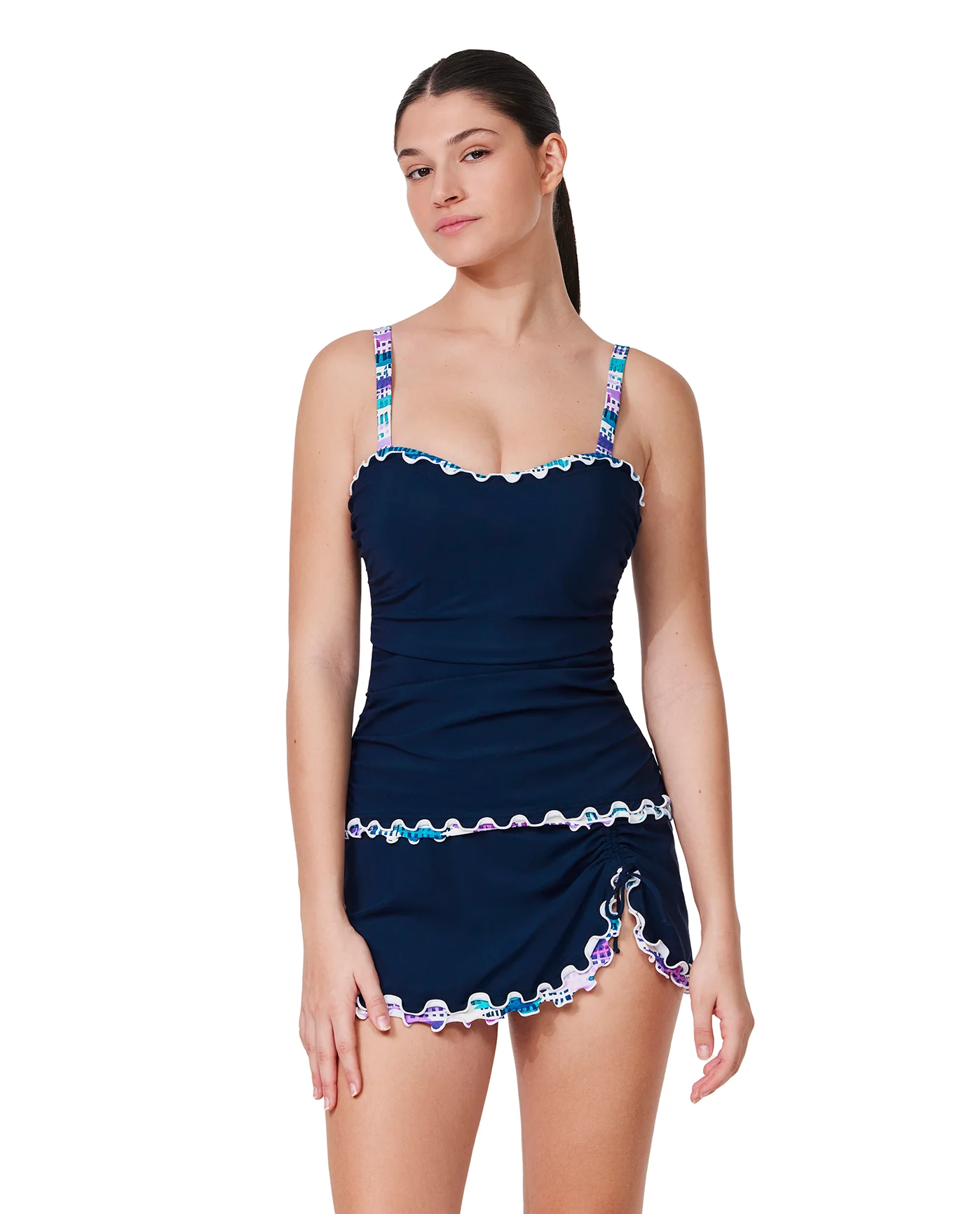 Canva Tricolore D-Cup Tankini Top-Navy
