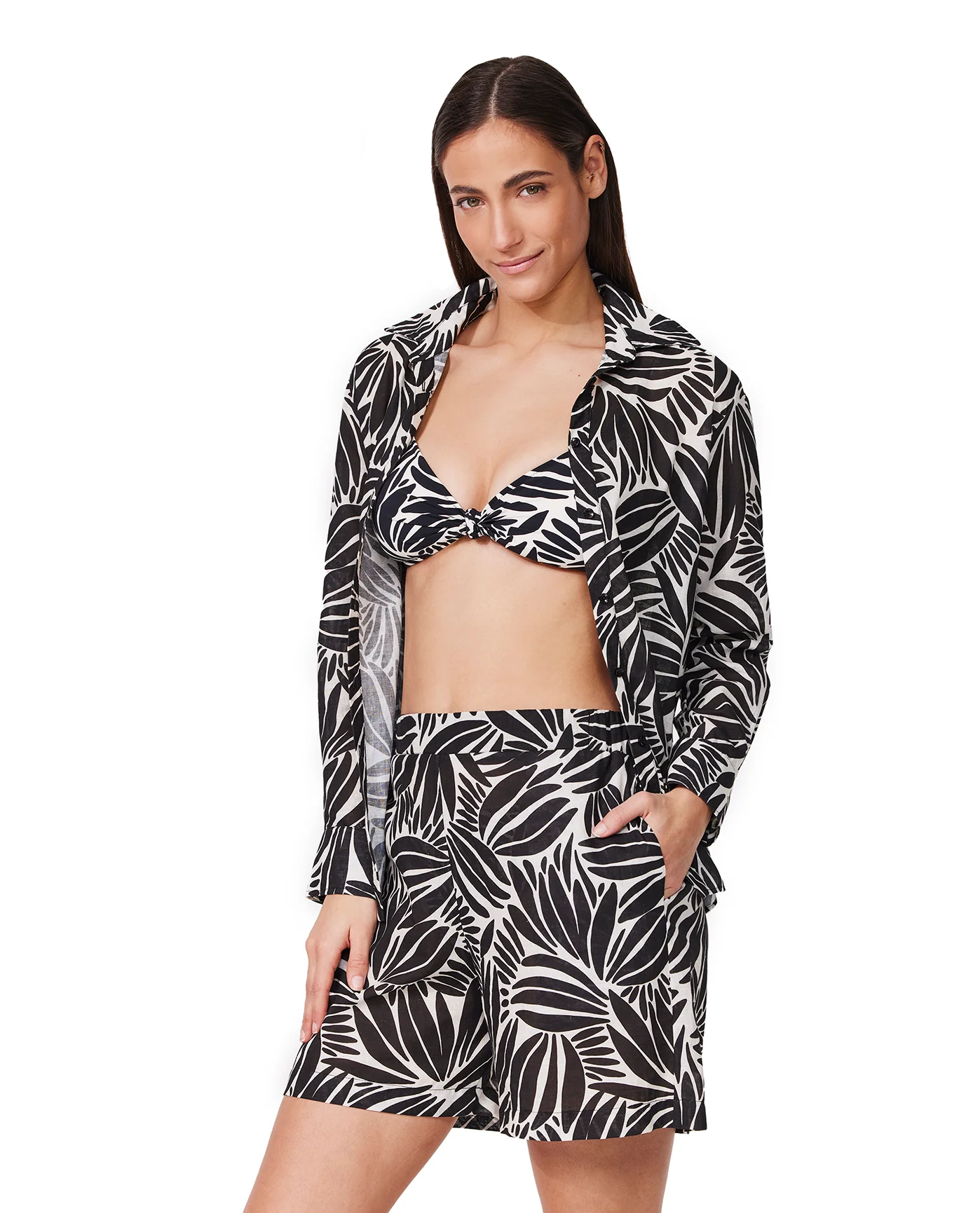 Comeback Button Down Shirt Cover-Up -Blk/wh - Image 3