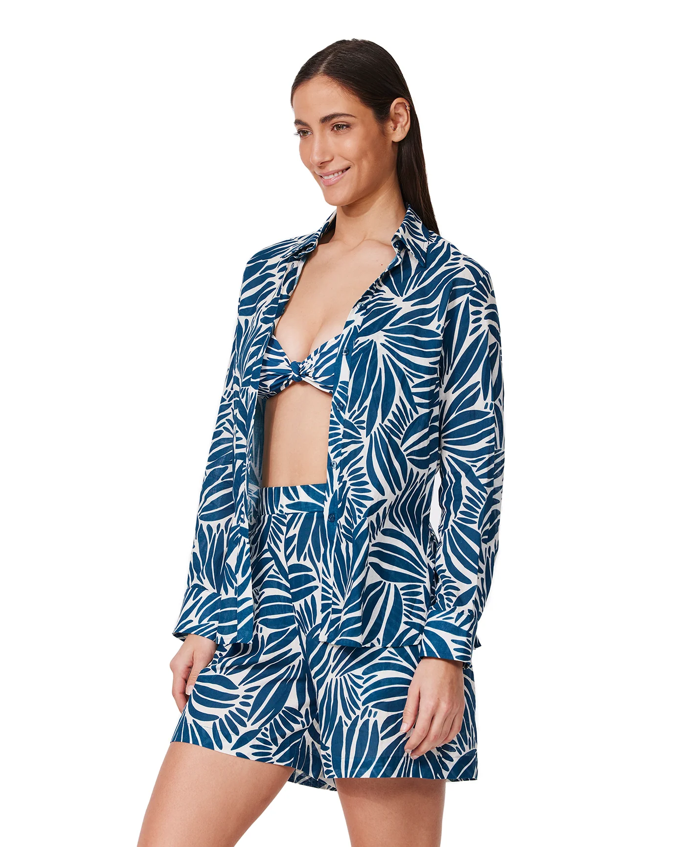 Comeback Button Down Shirt Cover-Up -Petr/whi - Image 3