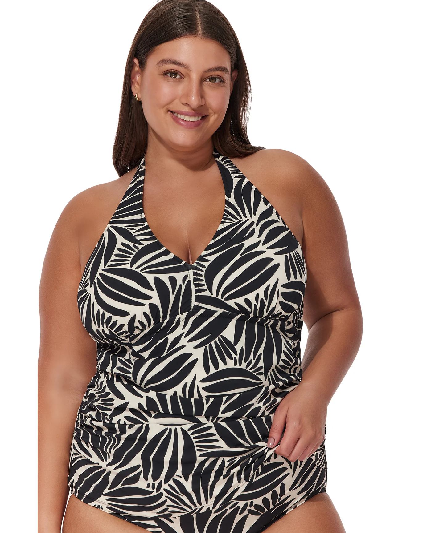 Comeback Plus Size Halter Tankini Top -Blk/wh - Image 3