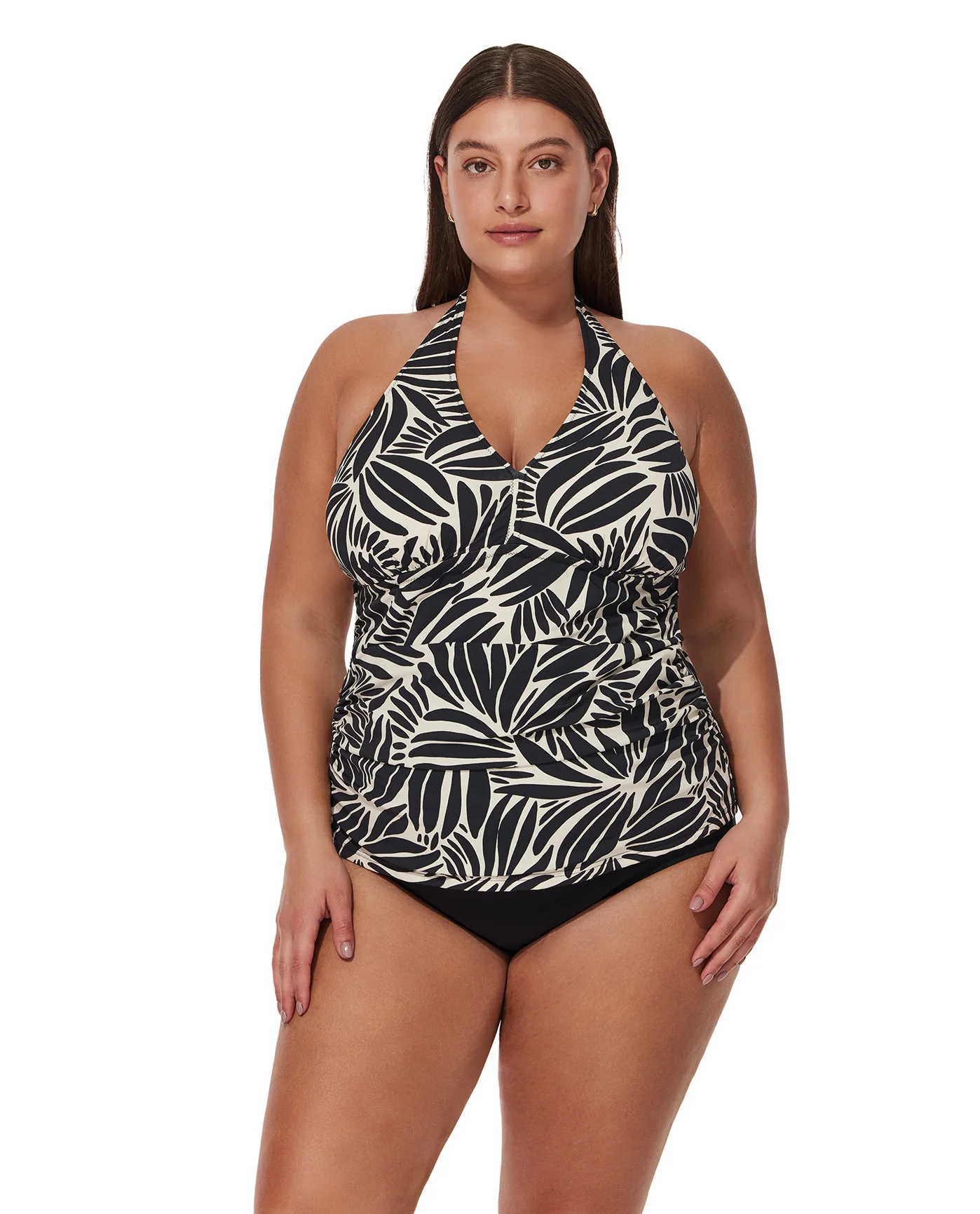 Comeback Plus Size Halter Tankini Top -Blk/wh - Image 5