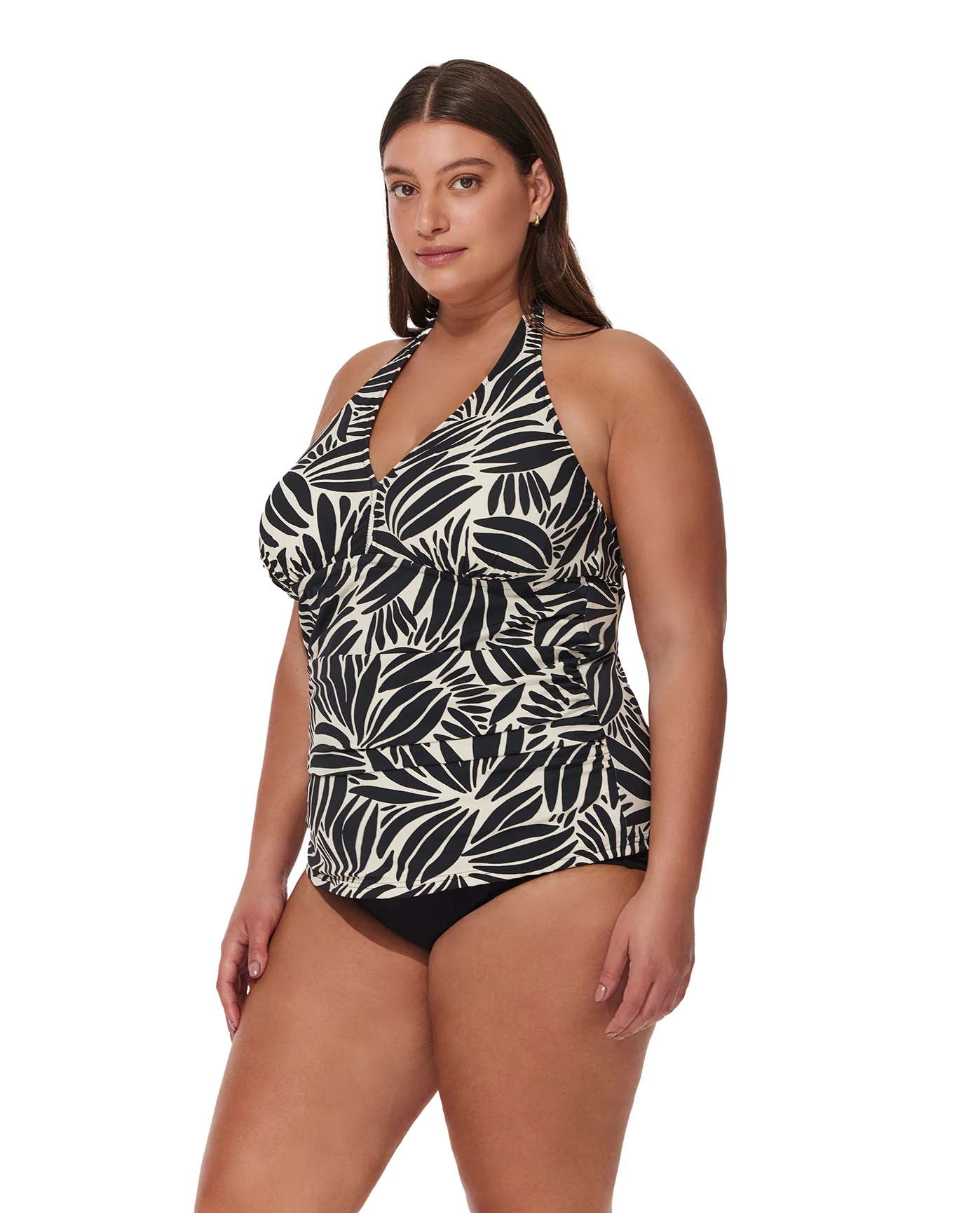 Comeback Plus Size Halter Tankini Top -Blk/wh - Image 7