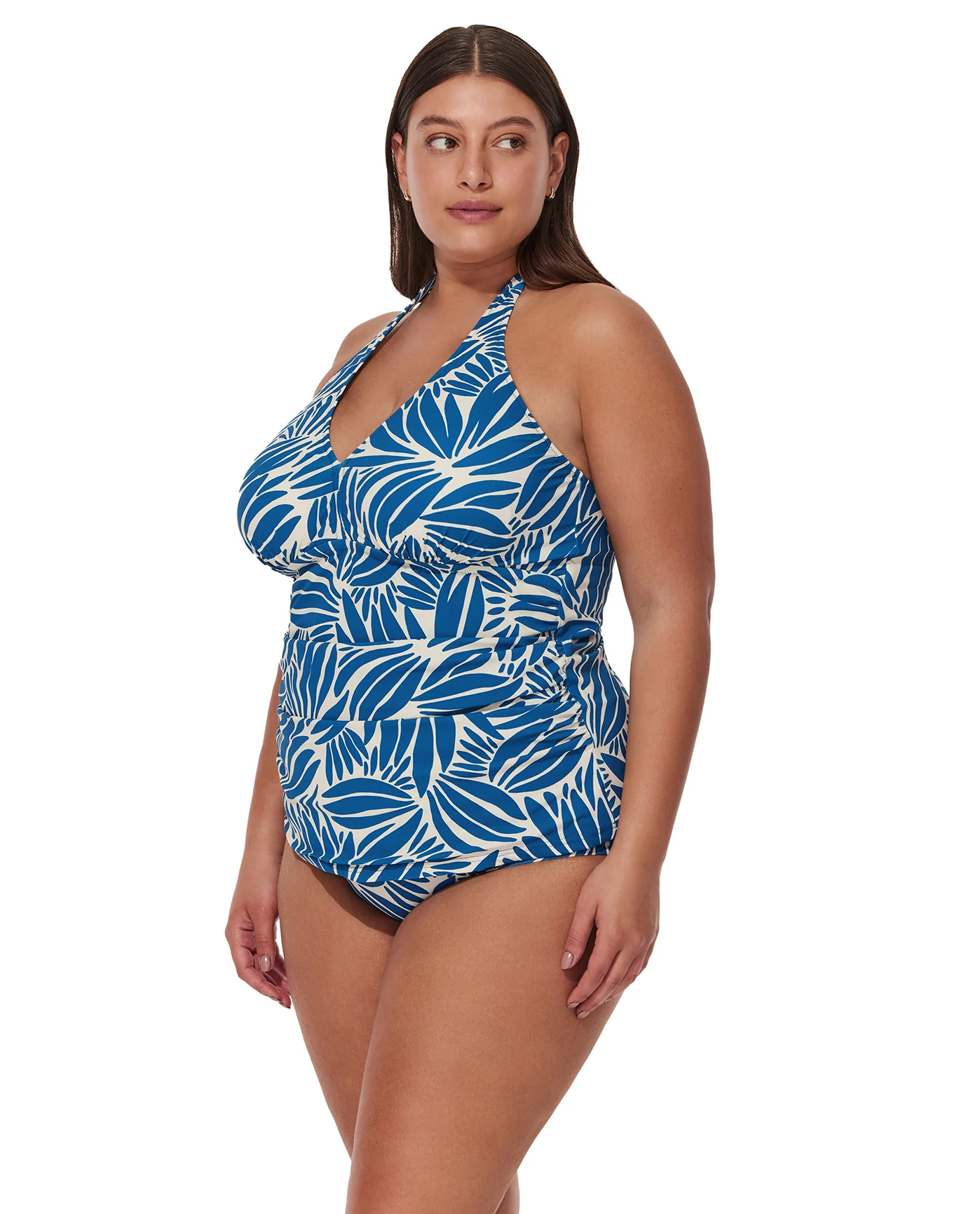 Comeback Plus Size Halter Tankini Top-Petr/whi - Image 3