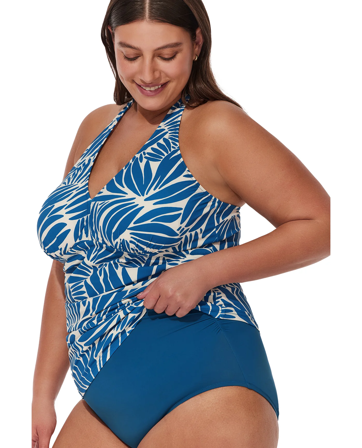 Comeback Plus Size Halter Tankini Top-Petr/whi - Image 8