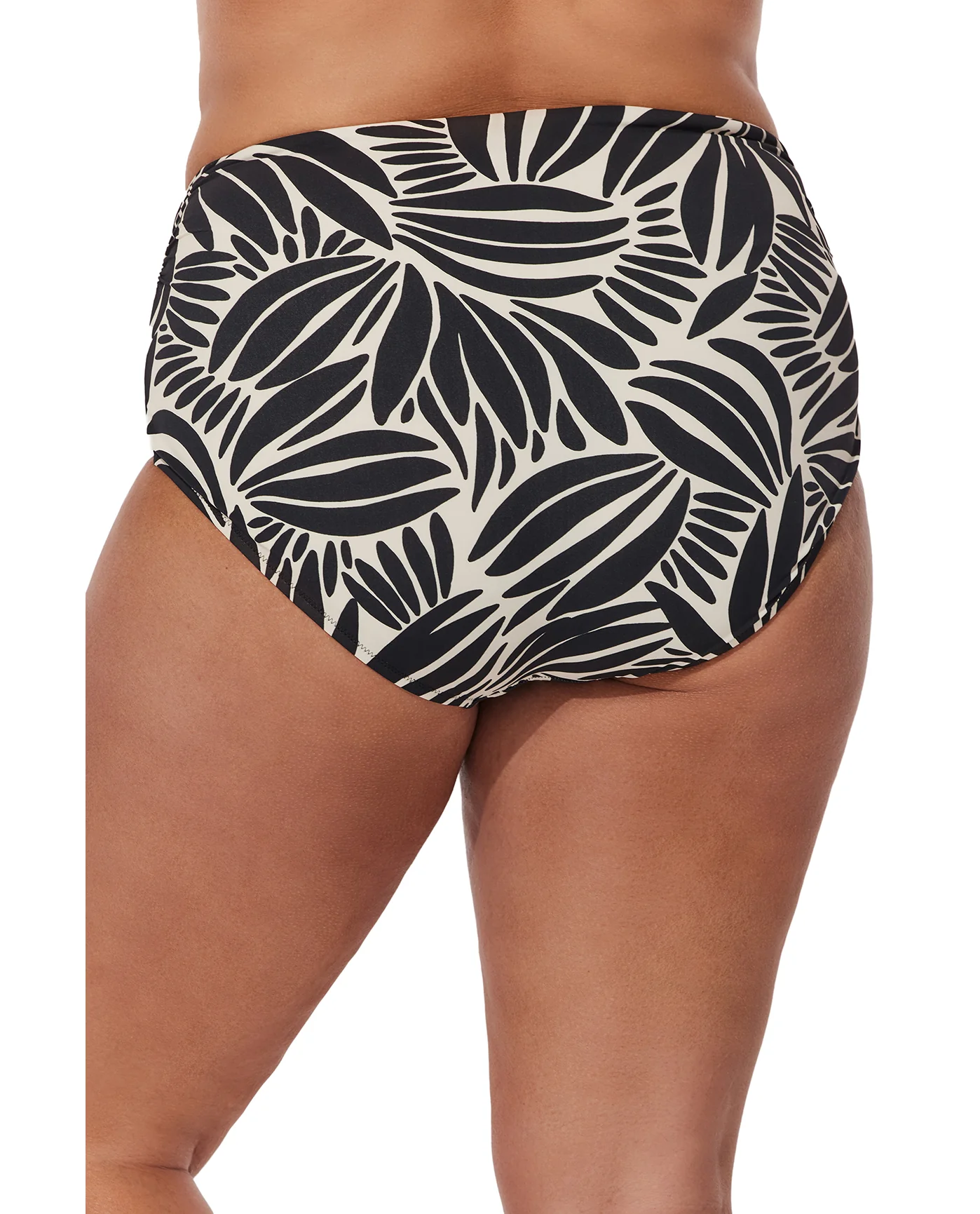 Comeback Plus Size Shirred High Waist Swim Bottom-Blk/wh - Image 2
