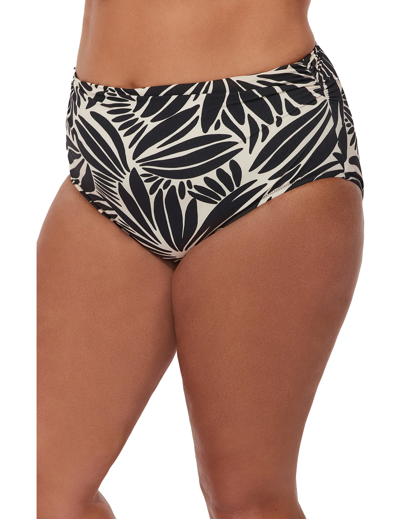 Comeback Plus Size Shirred High Waist Swim Bottom-Blk/wh - Image 3