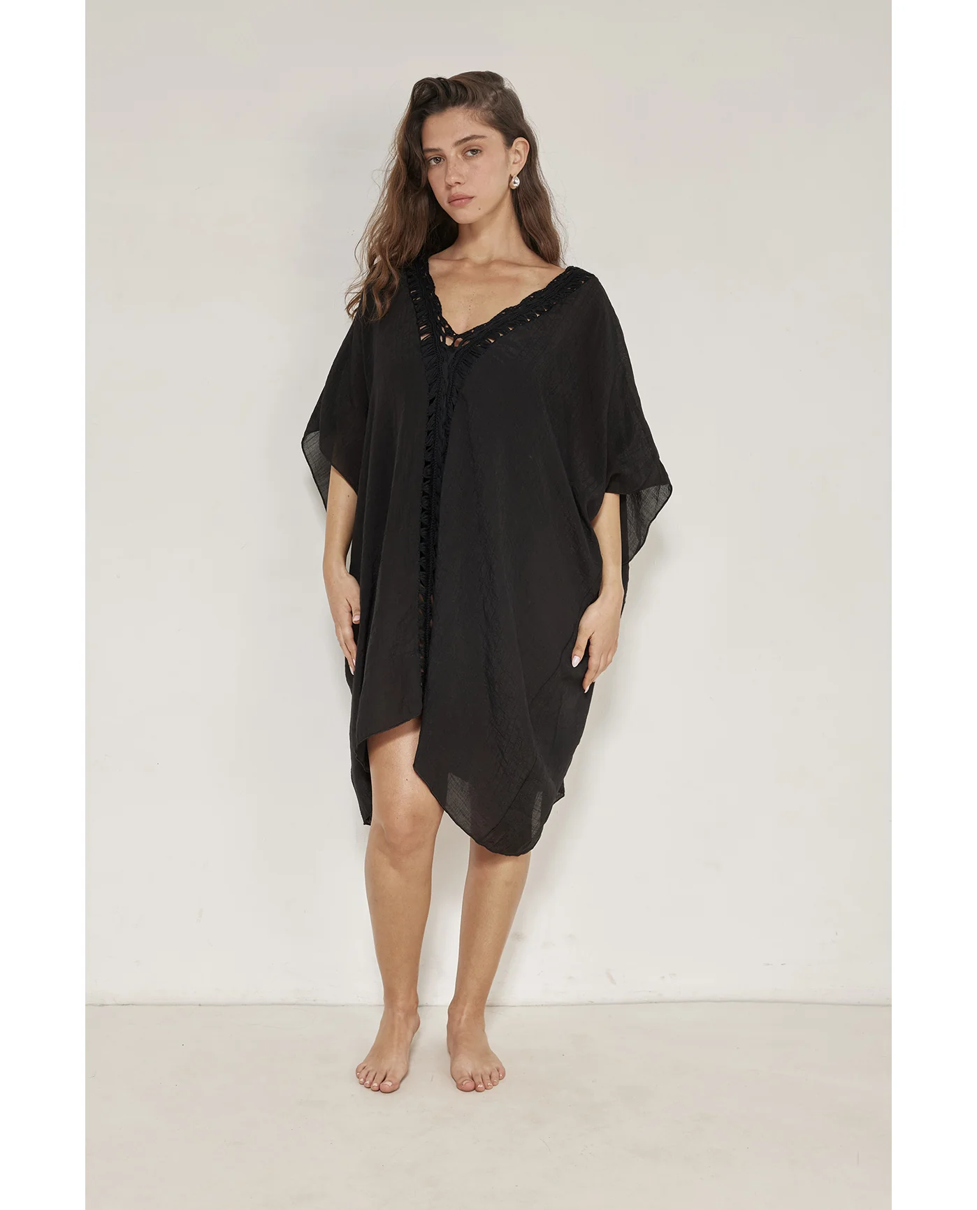 Corfu Short Kaftan Cover-Up-Black - Image 3