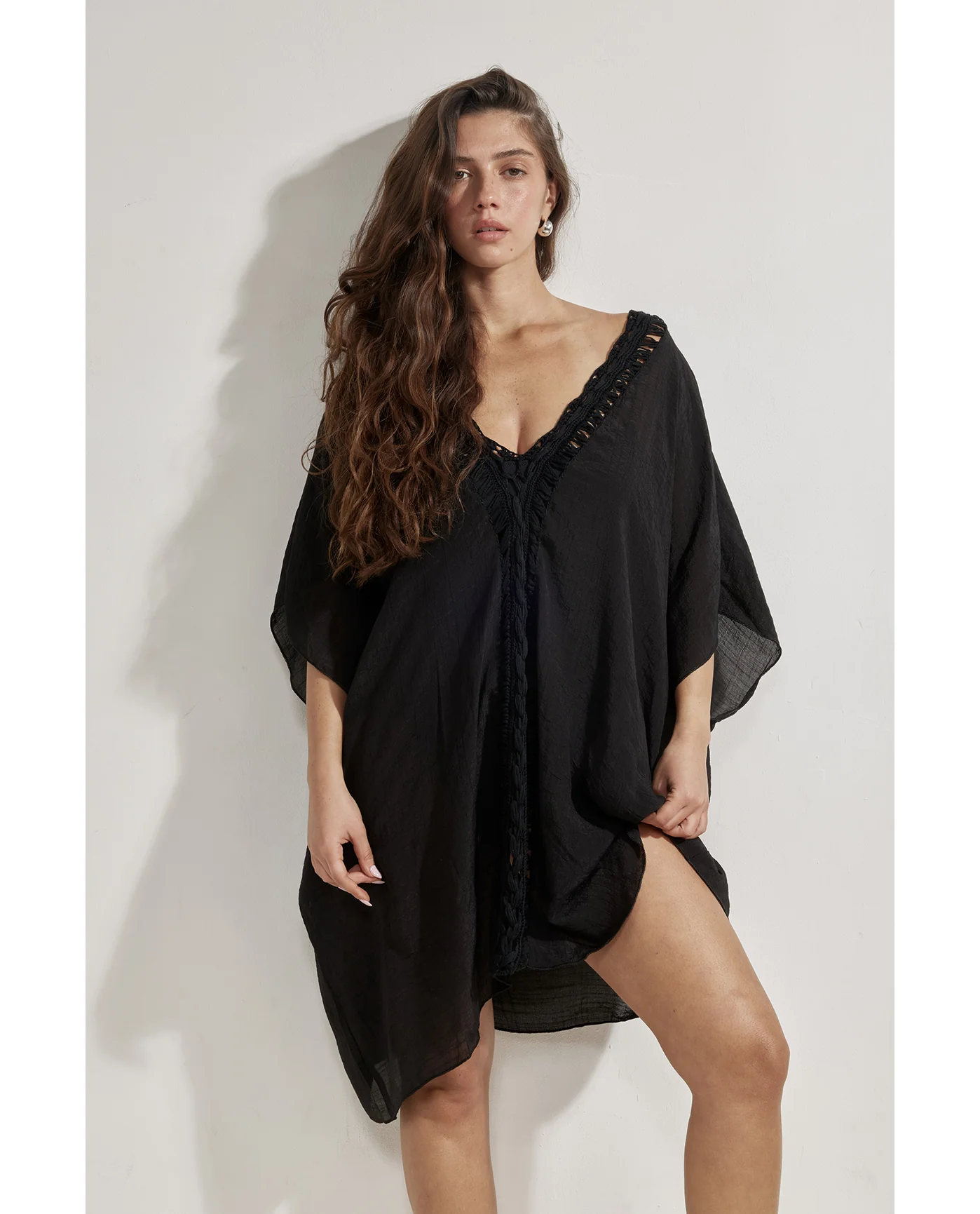 Corfu Short Kaftan Cover-Up-Black - Image 4
