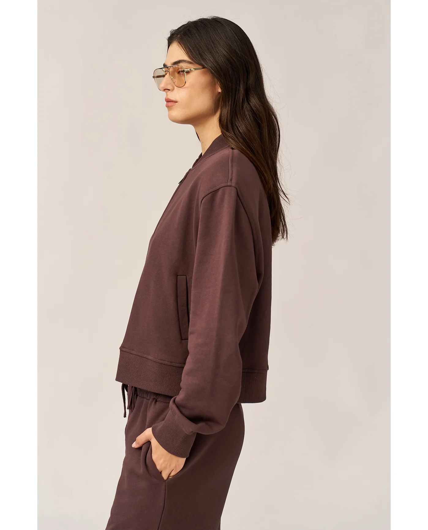 Cozy Coast Airport Bomber Sweatshirt-Brown - Image 3