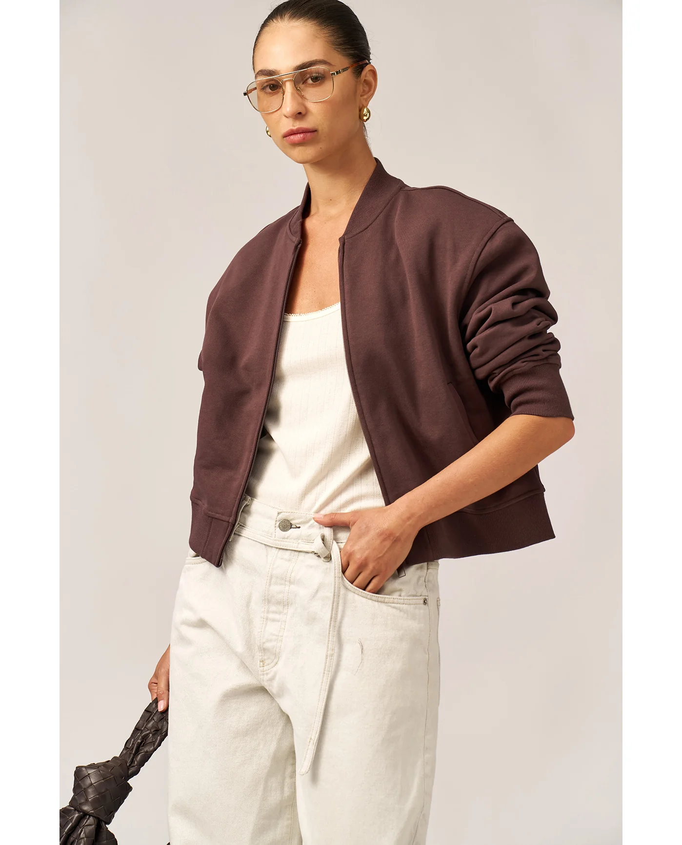 Cozy Coast Airport Bomber Sweatshirt-Brown - Image 4