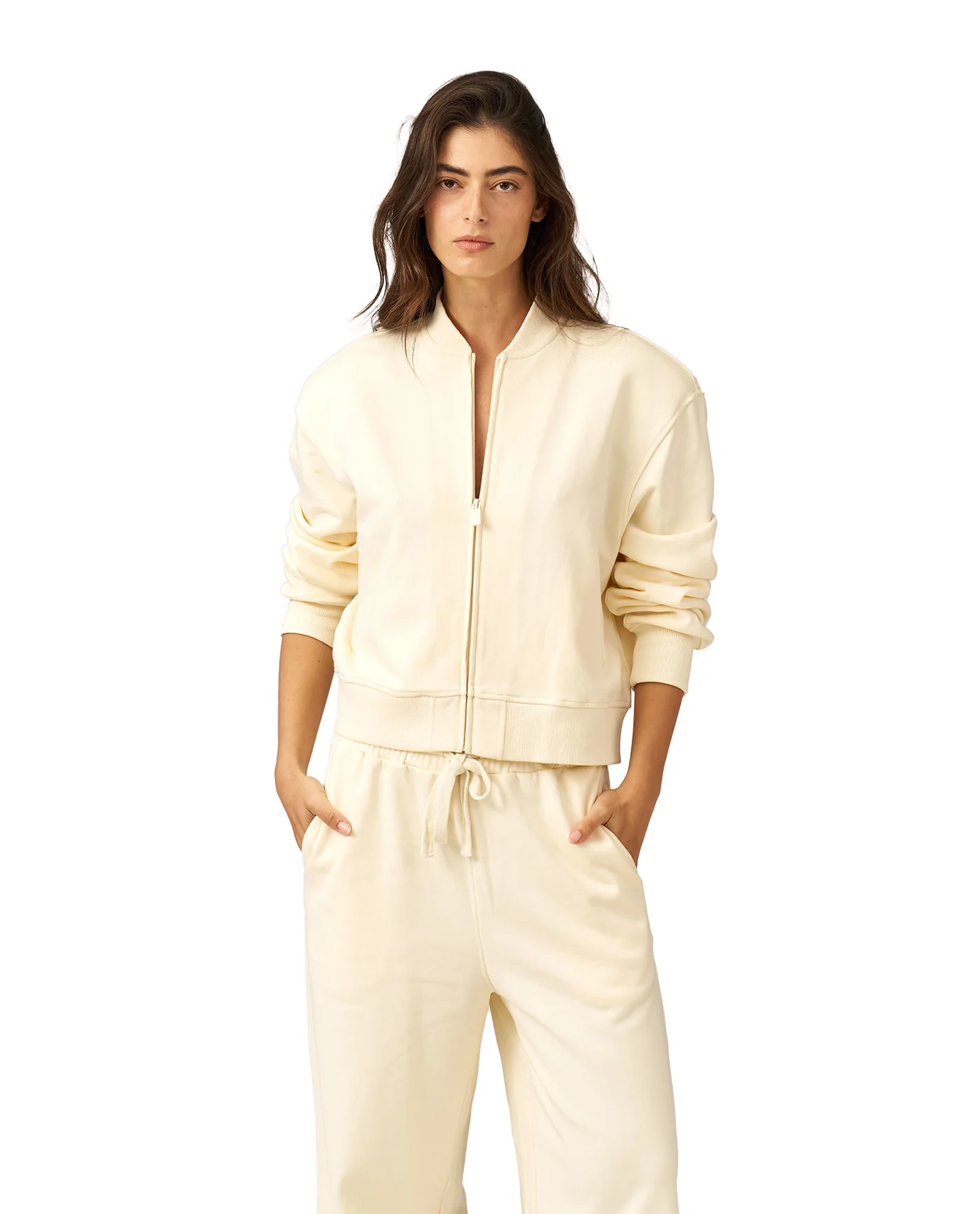 Cozy Coast Airport Bomber Sweatshirt-Cream