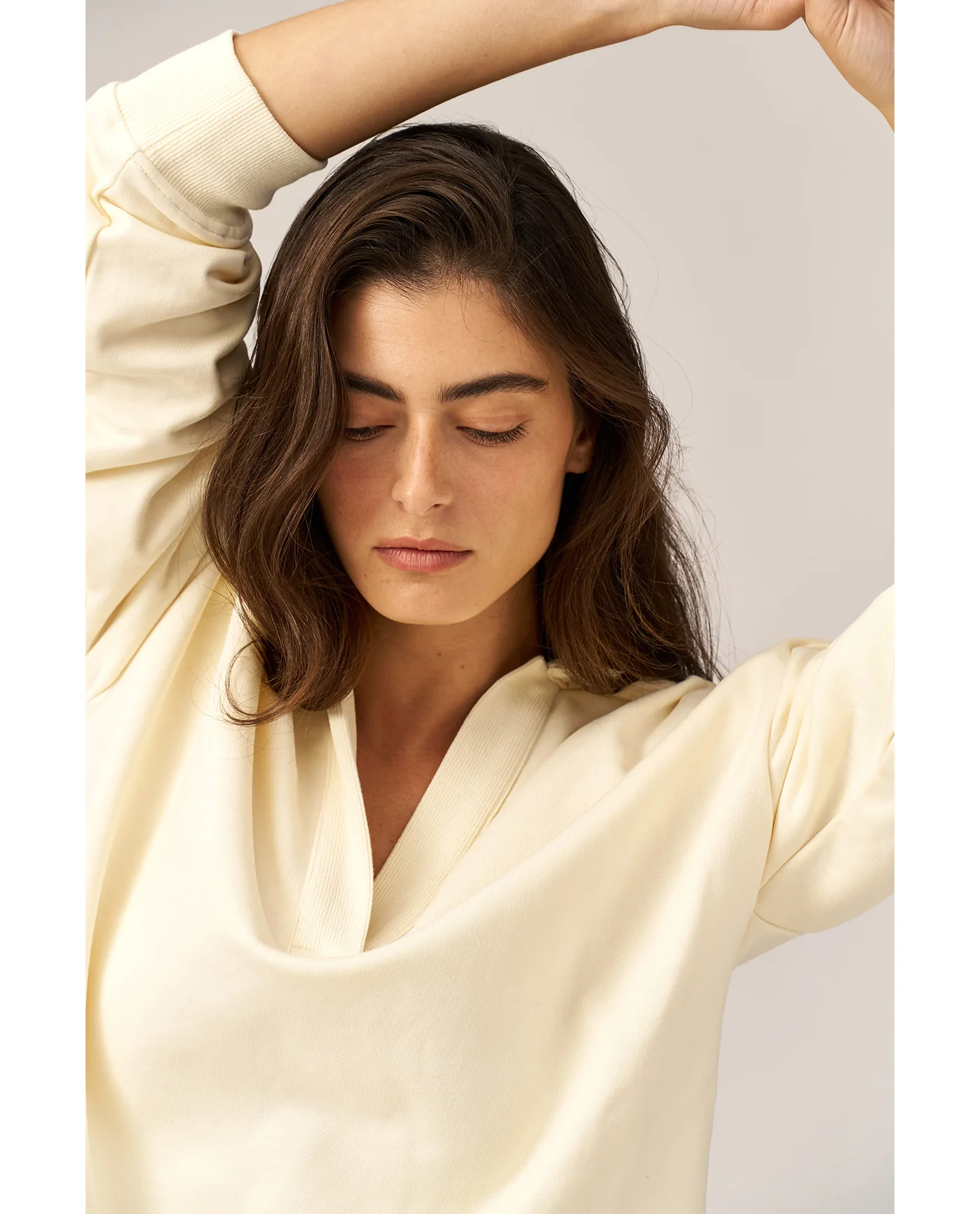 Cozy Coast Airport Collared V Neck Sweatshirt -Cream - Image 4