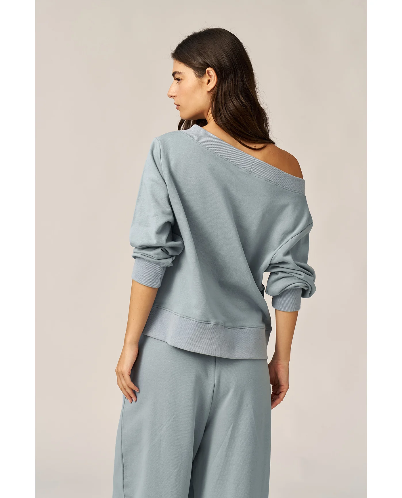 Cozy Coast Airport Off the Shoulder Sweatshirt -Light blue - Image 2