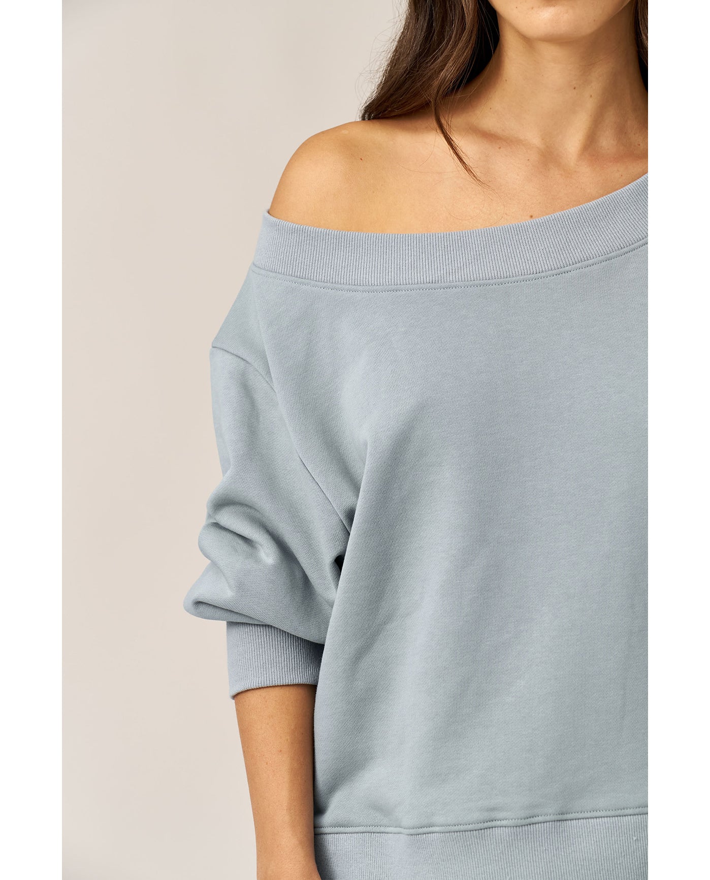Cozy Coast Airport Off the Shoulder Sweatshirt -Light blue - Image 4