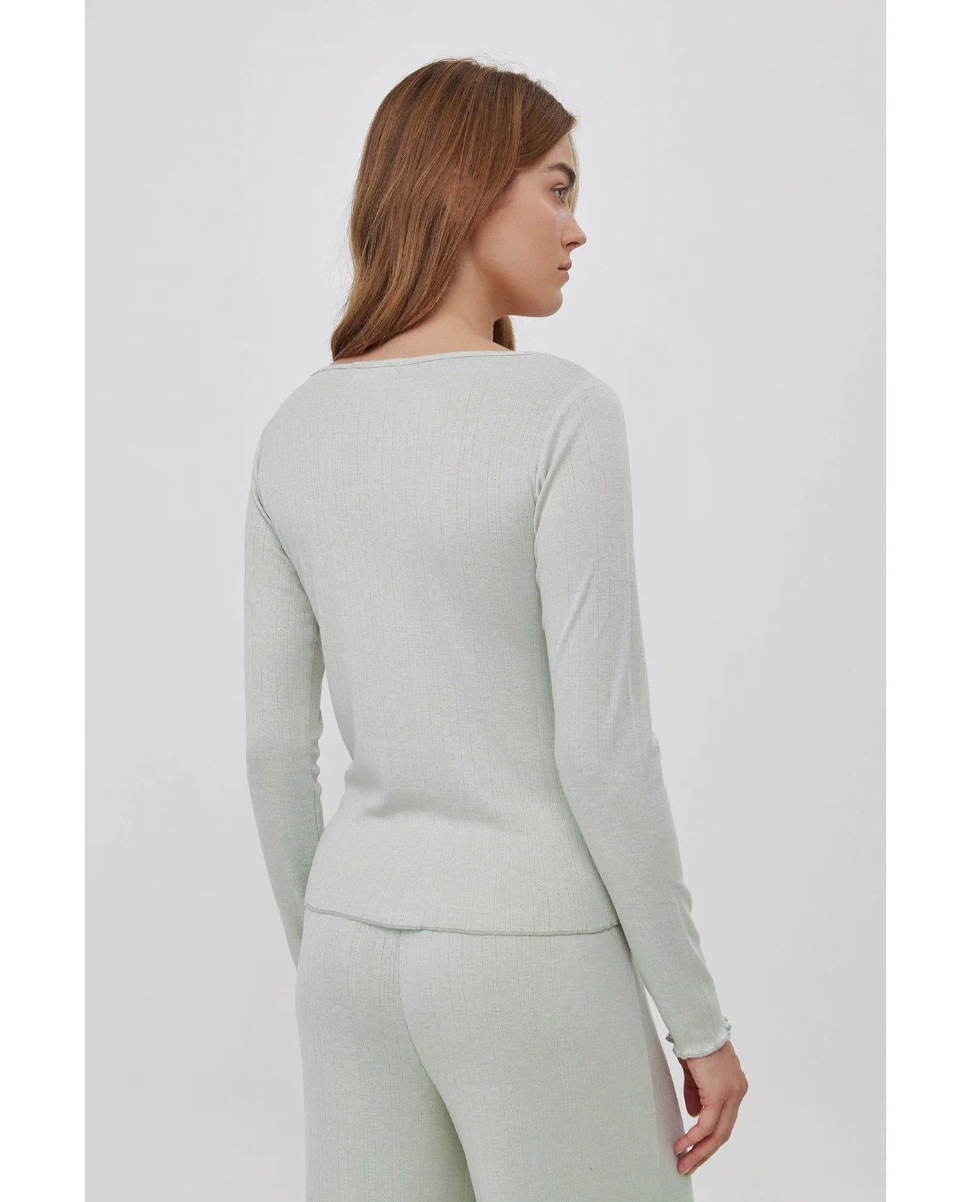 Daydream Pointelle Buttoned Loungewear Top -Lt green - Image 2