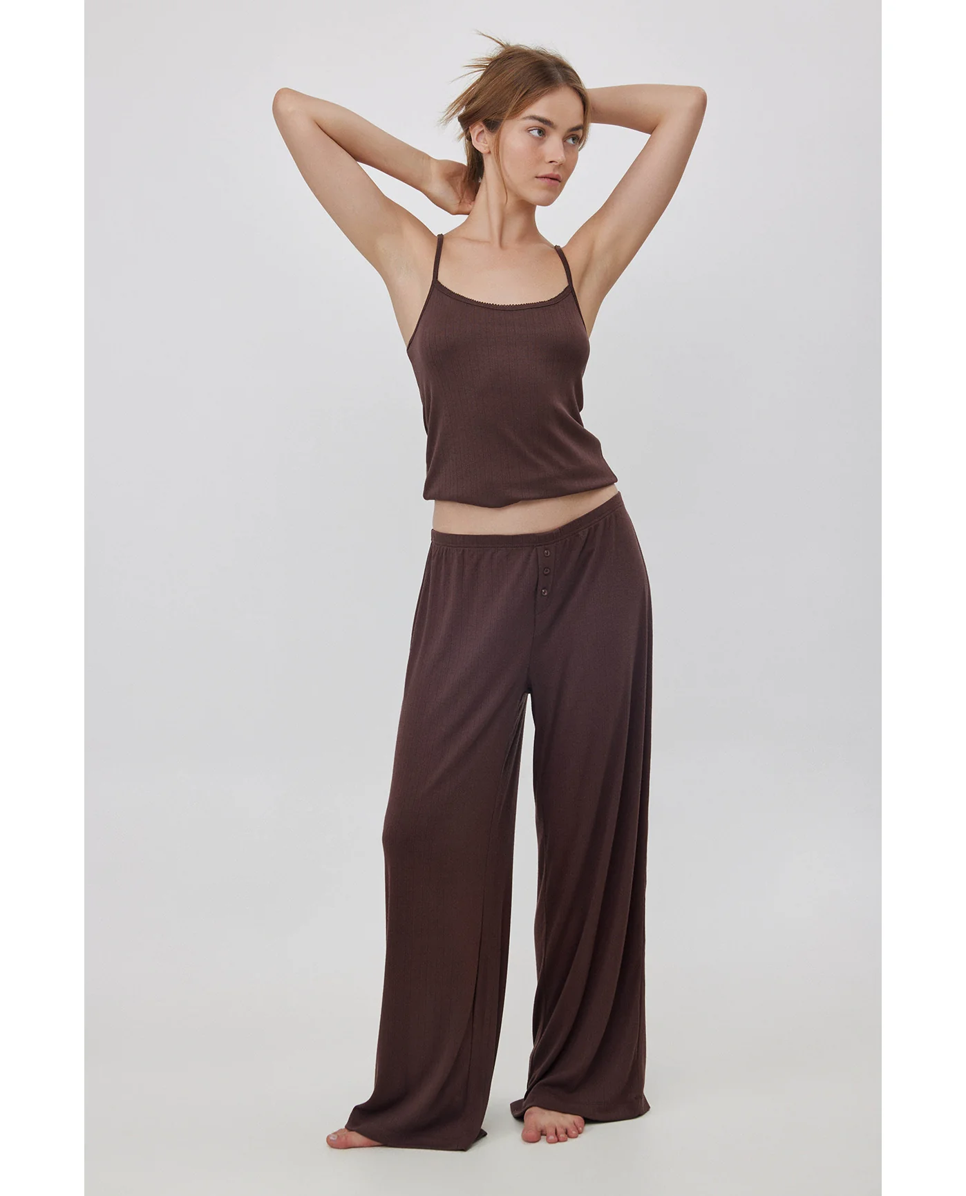 Daydream Pointelle Loungewear Tank Top -Brown - Image 3