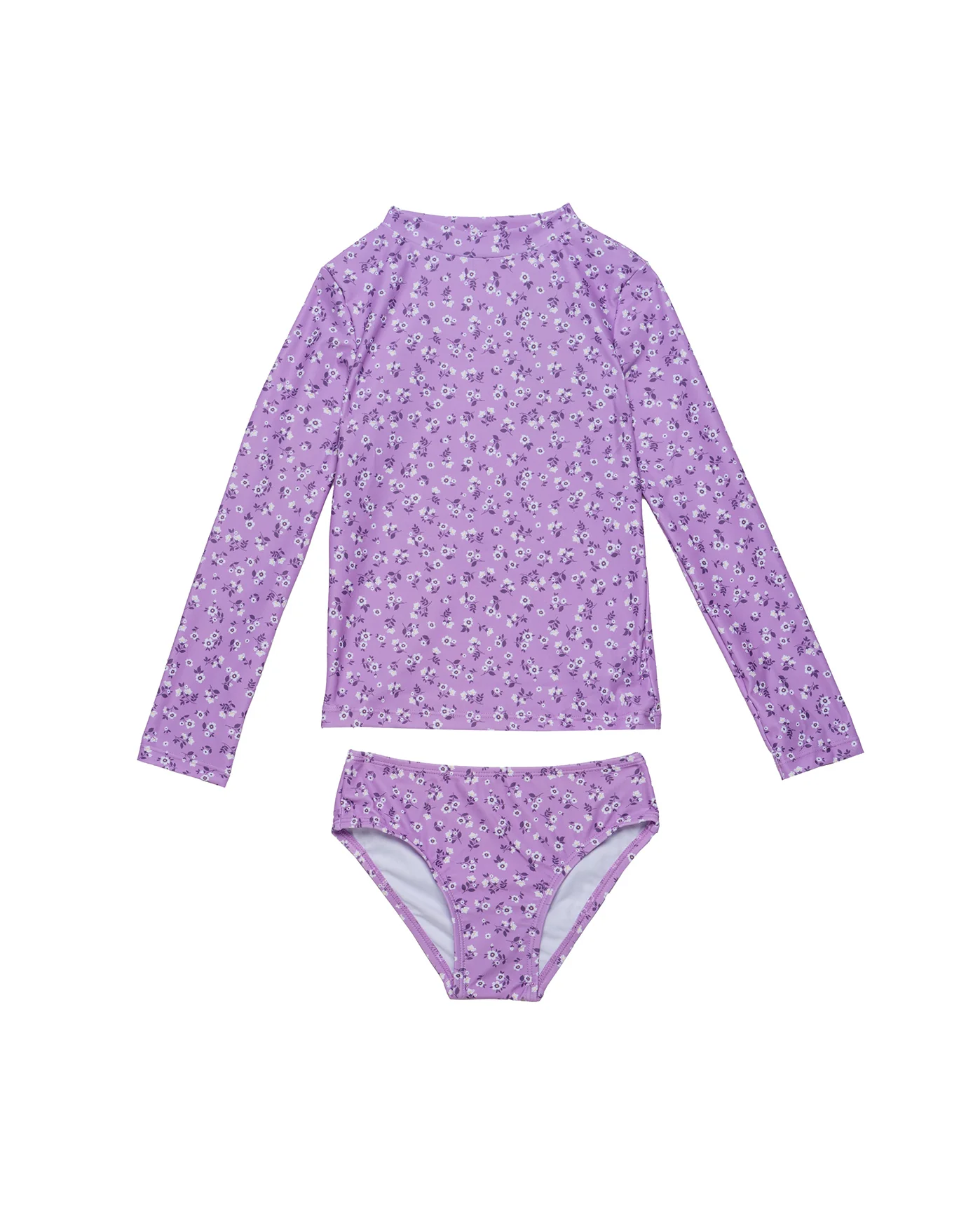 Ditsy Floral Long Sleeve Rash Guard Set-Violet