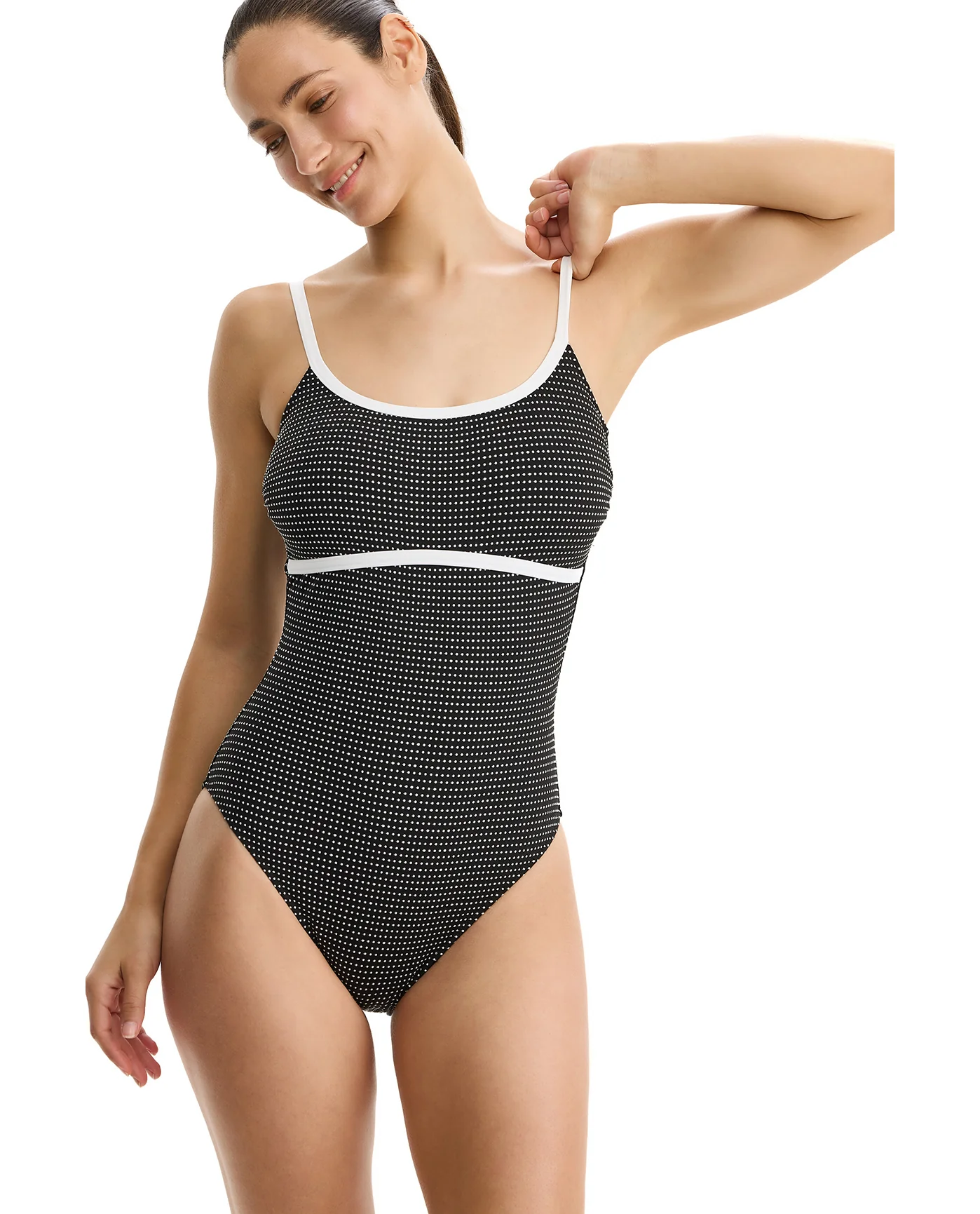 Dottie Delight Textured Square Neck One Piece -Black-White - Image 4