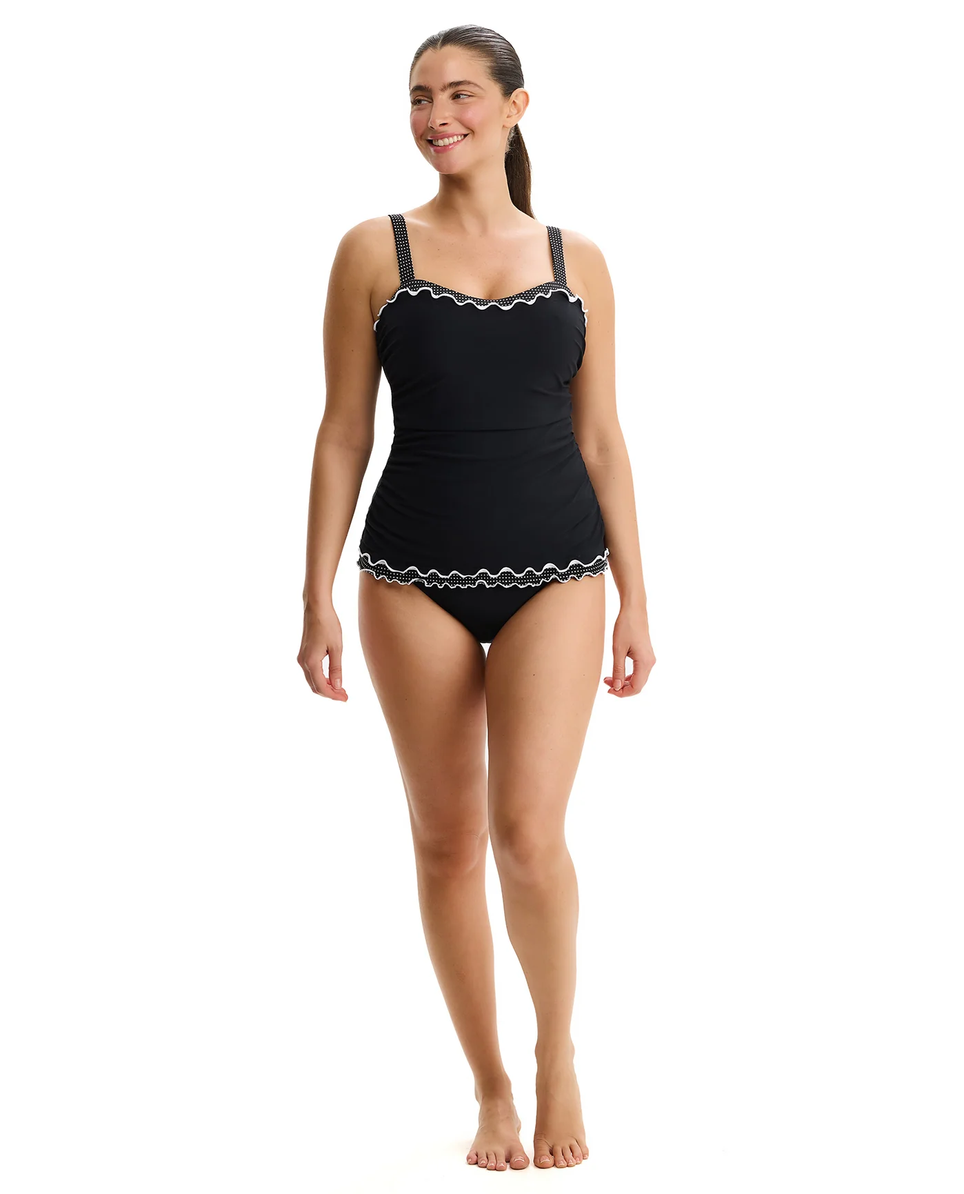Dottie Delight E-Cup Tankini Top -Black - Image 4