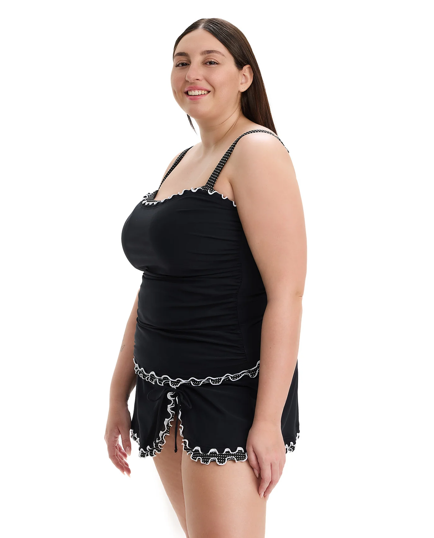 Dottie Delight Plus Size Tankini Top-Black - Image 3