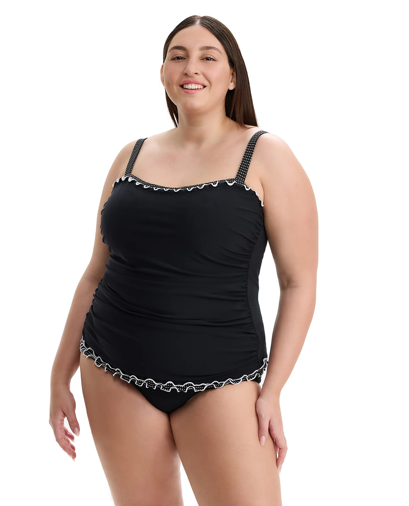 Dottie Delight Plus Size Tankini Top-Black - Image 4
