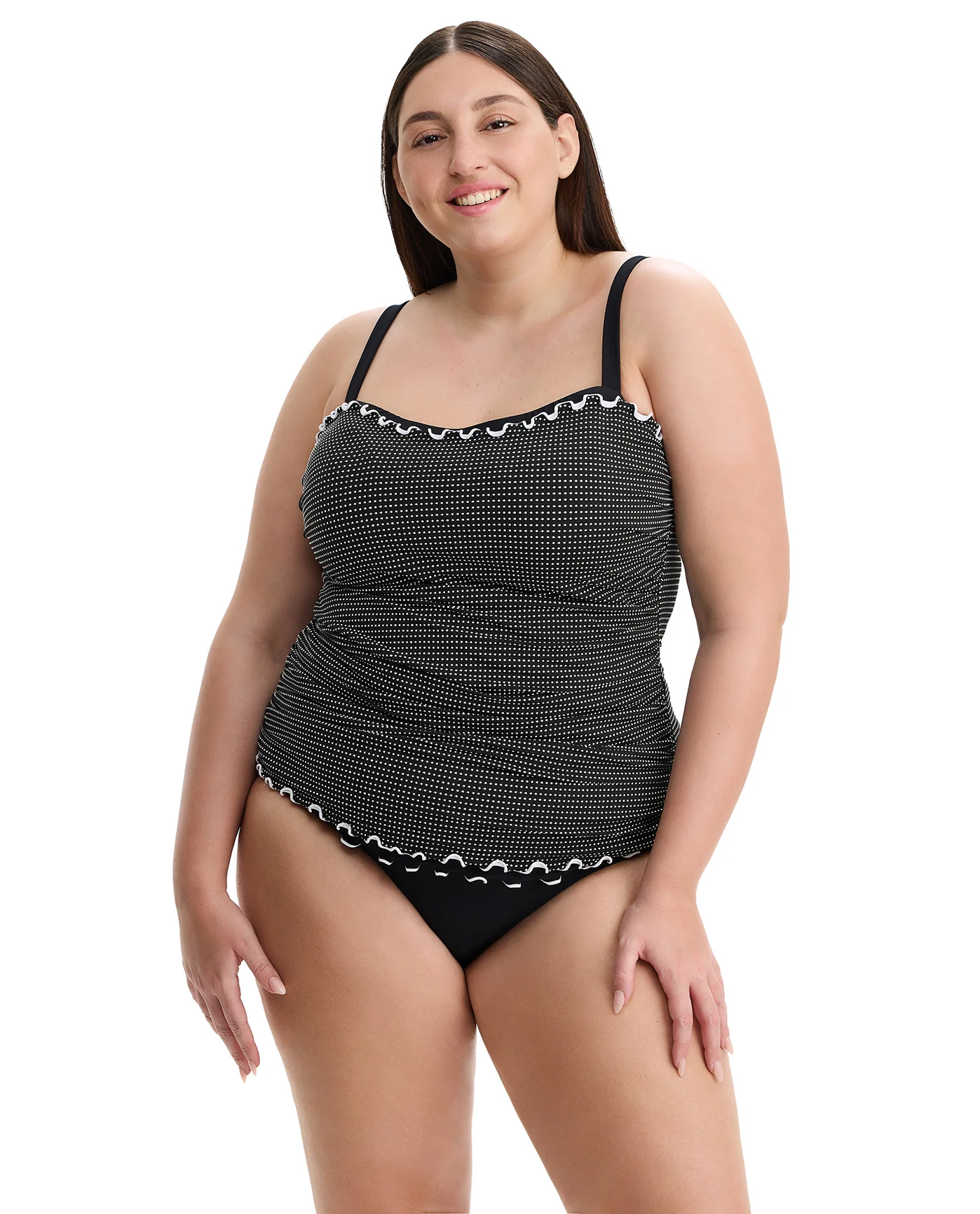 Dottie Delight Plus Size Tankini Top-Black-White