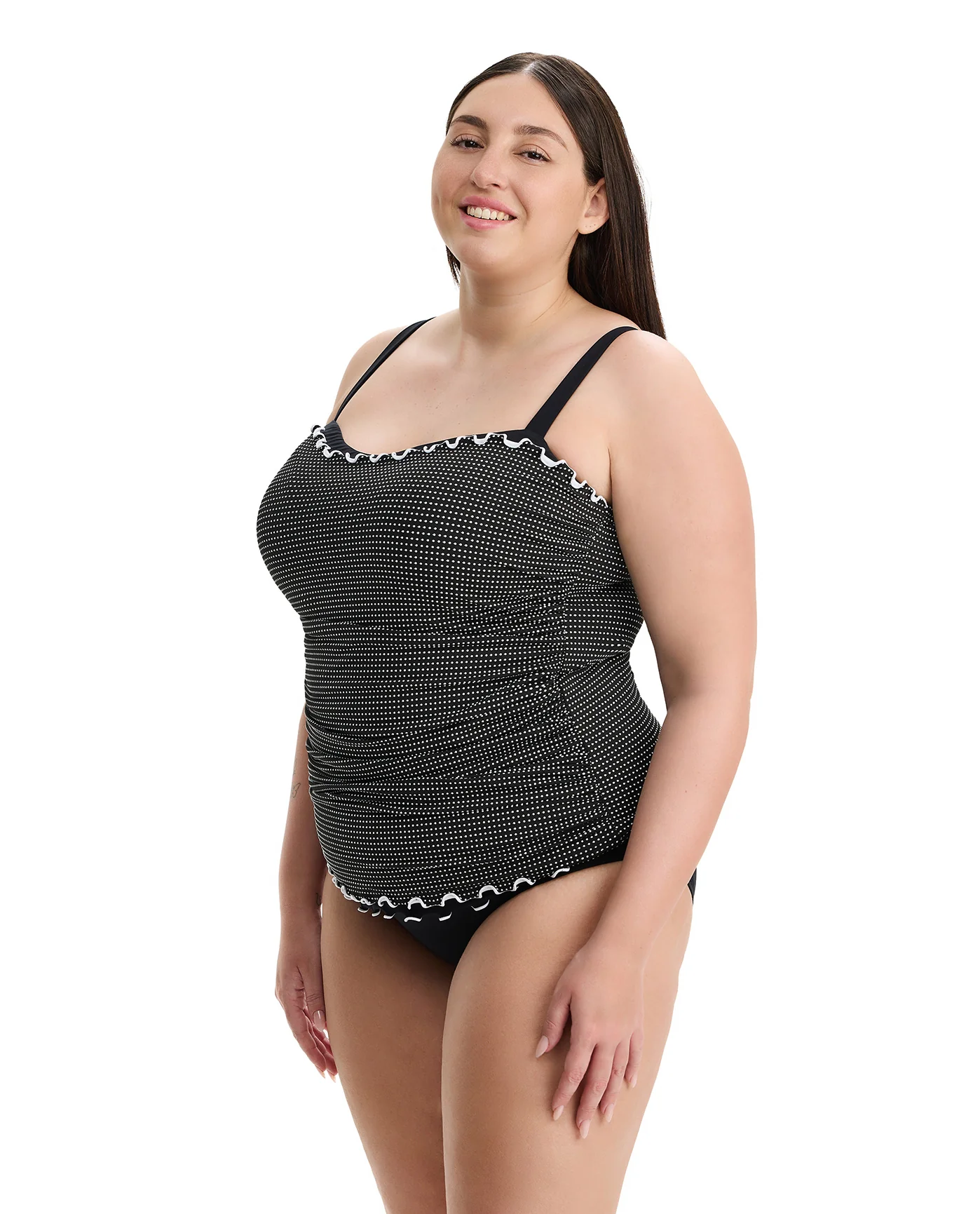 Dottie Delight Plus Size Tankini Top-Black-White - Image 3