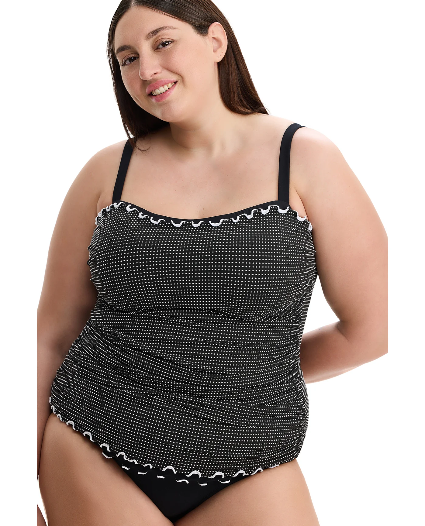 Dottie Delight Plus Size Tankini Top-Black-White - Image 4