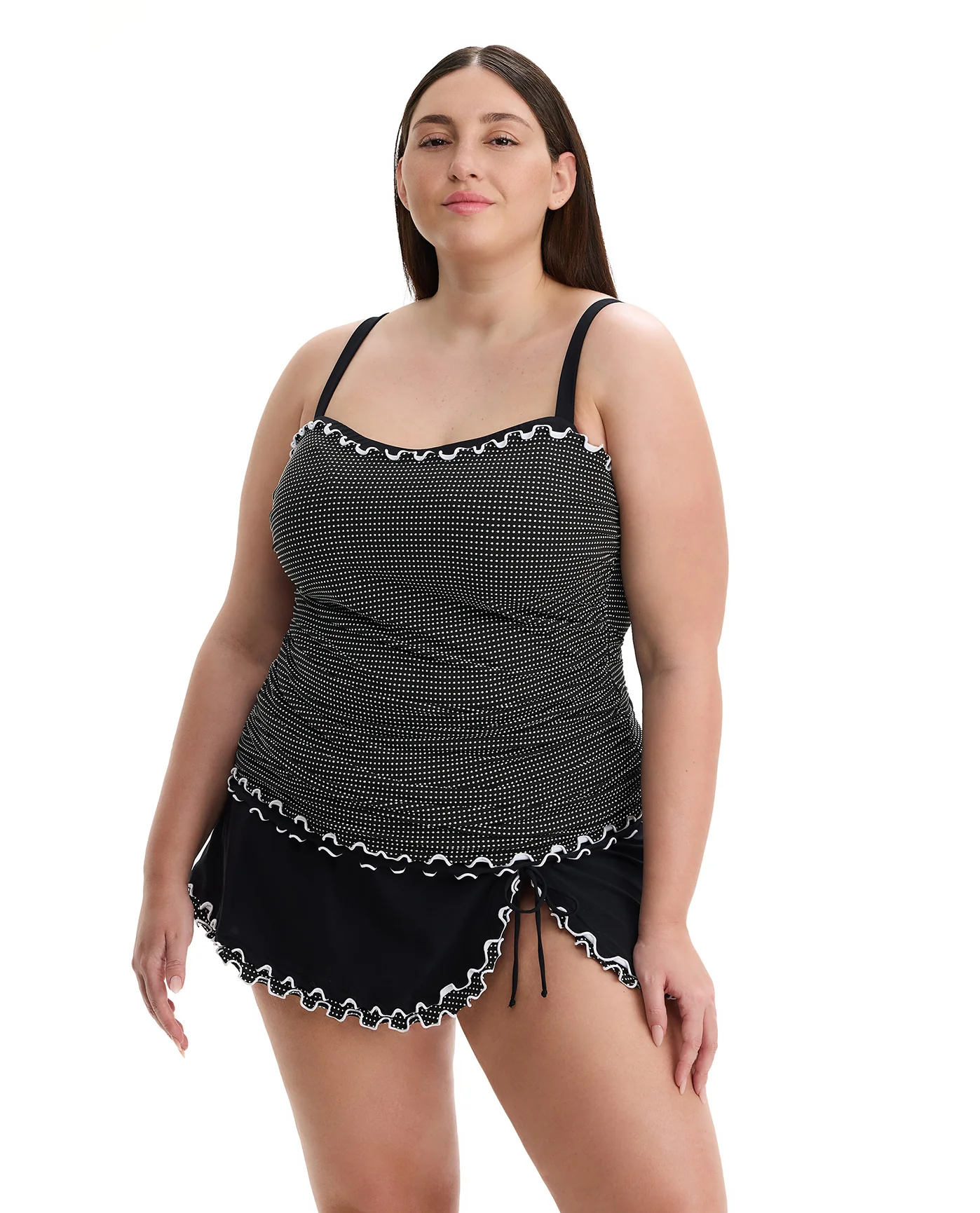 Dottie Delight Plus Size Tankini Top-Black-White - Image 5