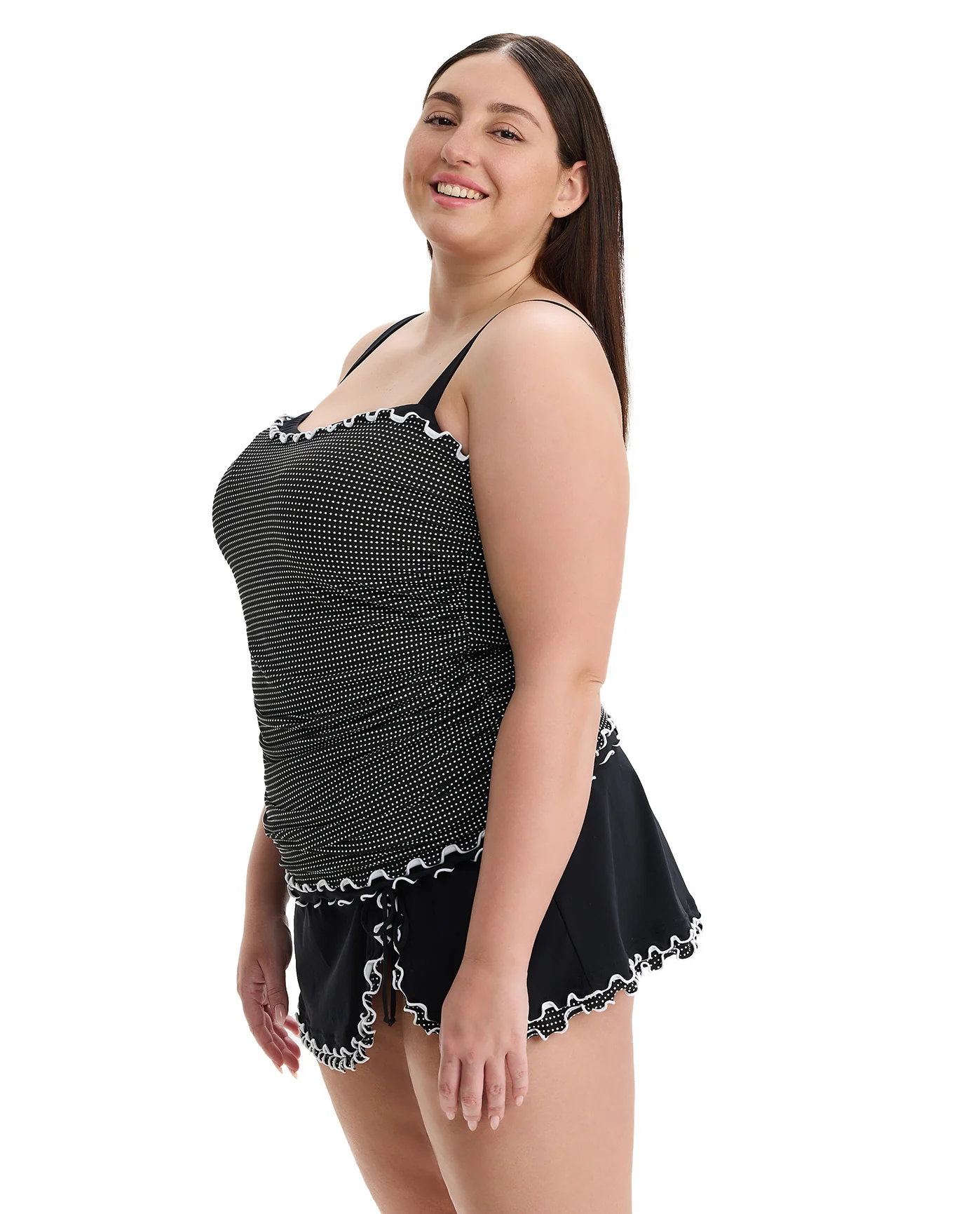 Dottie Delight Plus Size Tankini Top-Black-White - Image 7