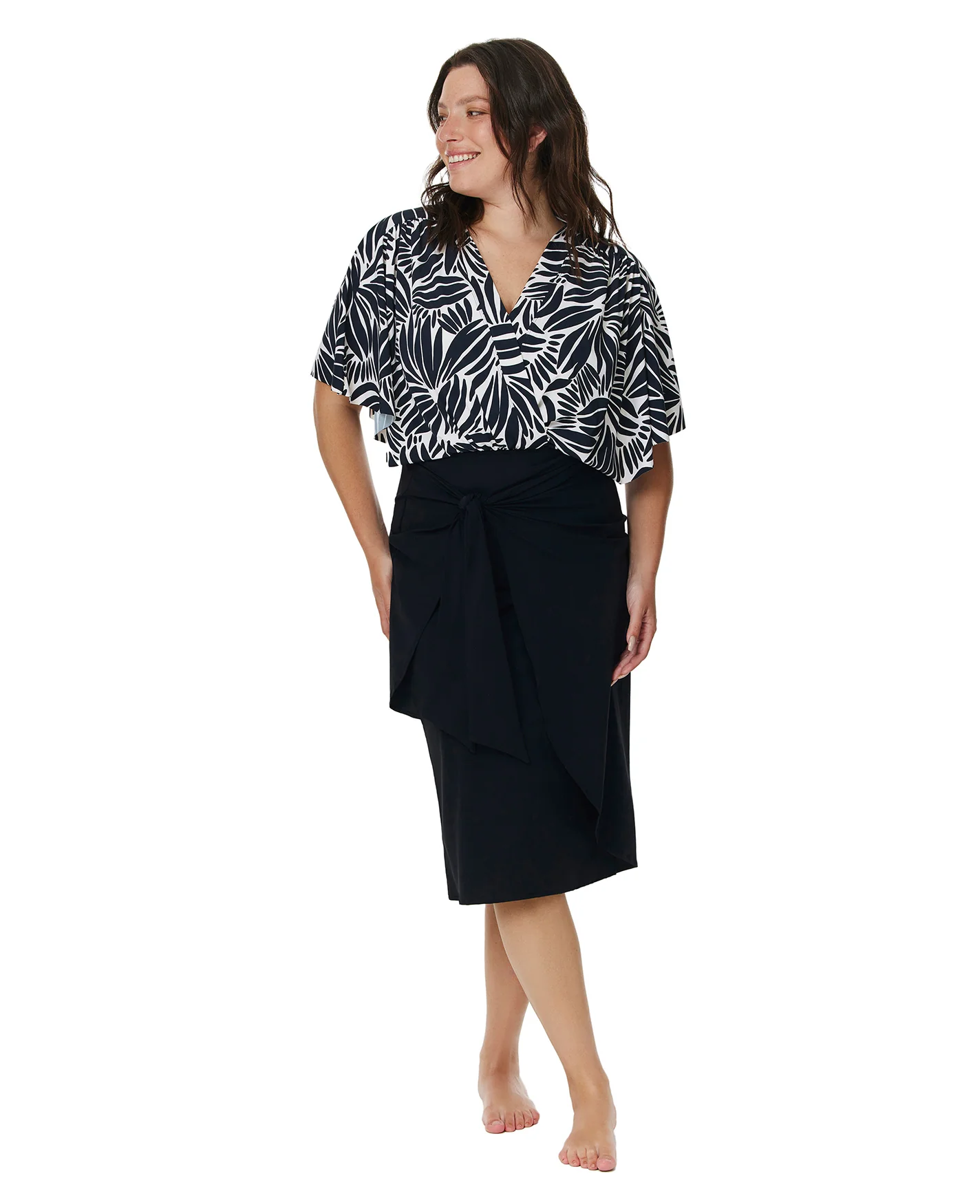 Modest Faux Wrap Skirt with Tie - Image 4