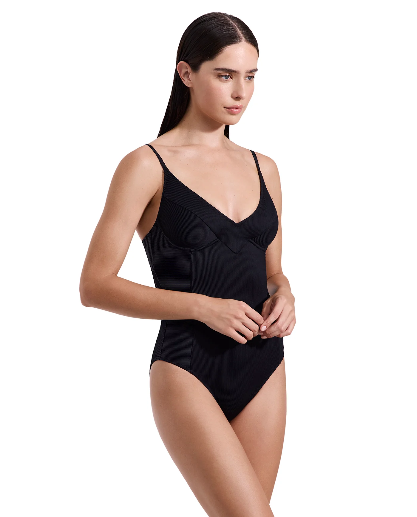 Emanuelle Textured Underwire One Piece-Black - Image 3