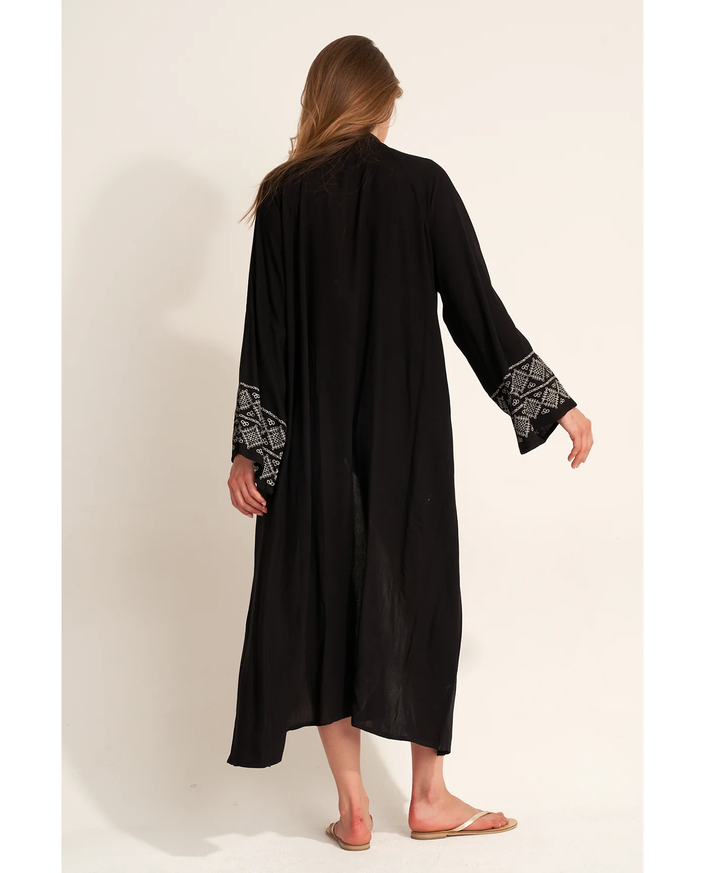 Embroidered Robe Cover-Up - Black - Image 4