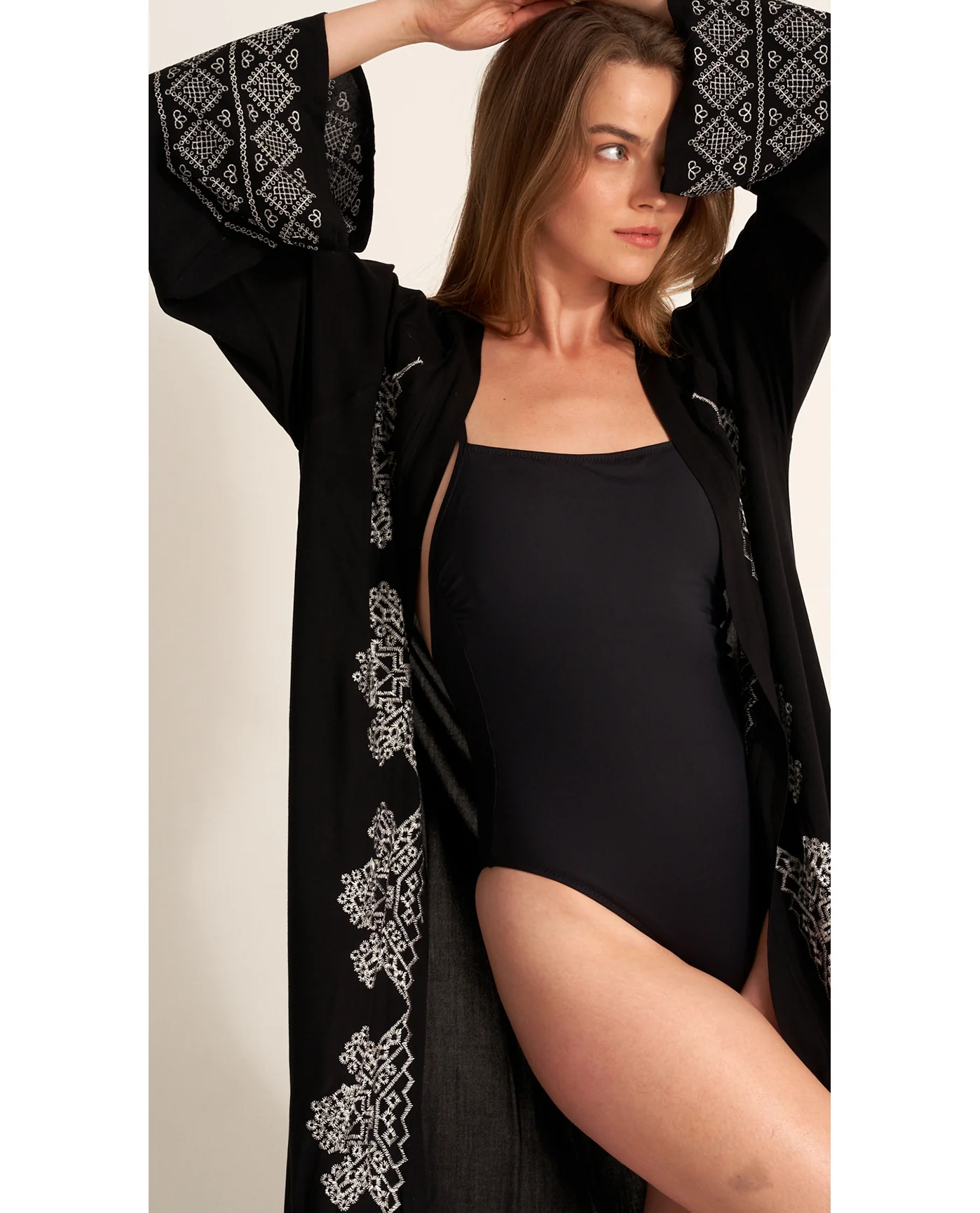 Embroidered Robe Cover-Up - Black - Image 5