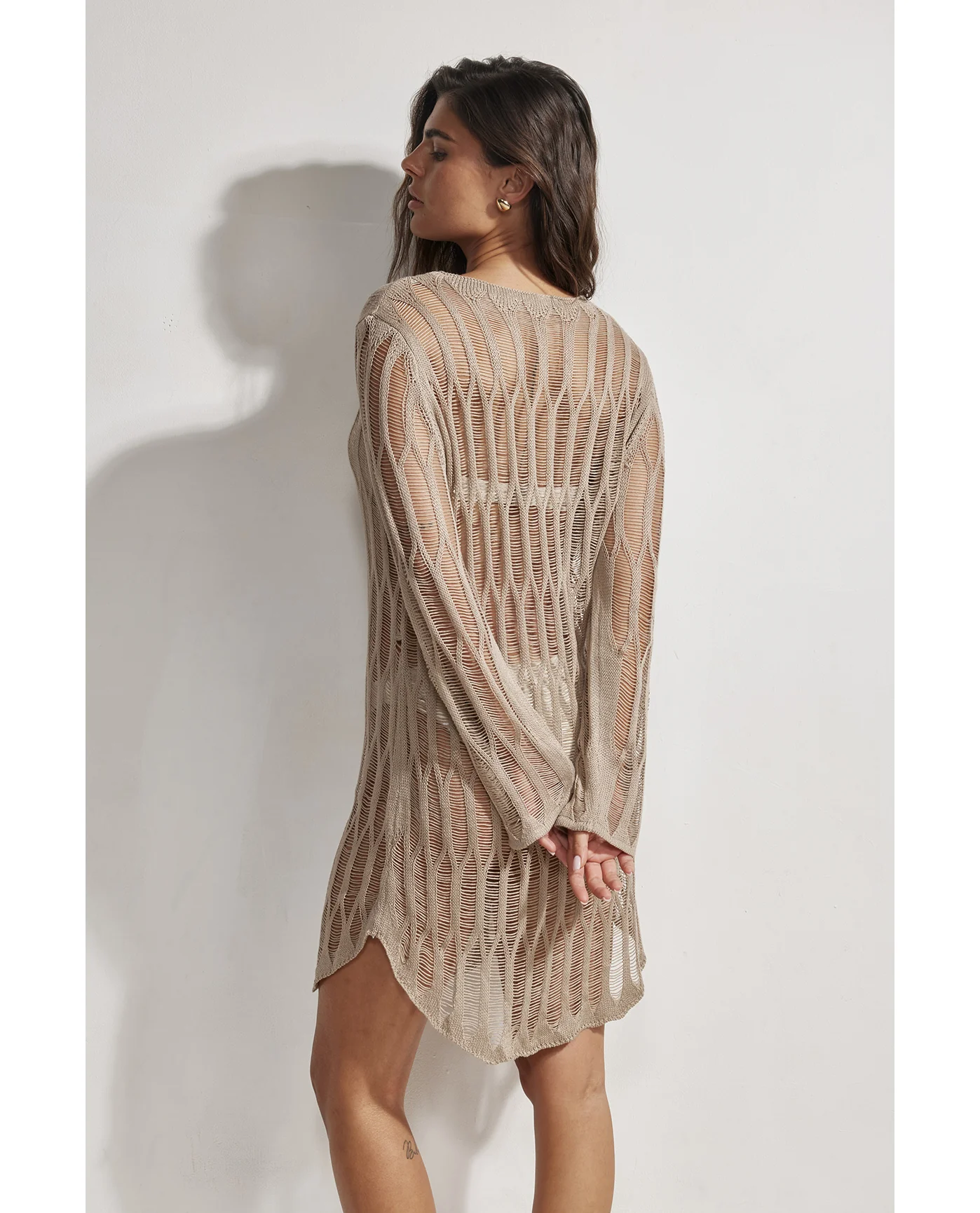 Estelle Crochet Beach Dress Cover-Up-Mocha - Image 2