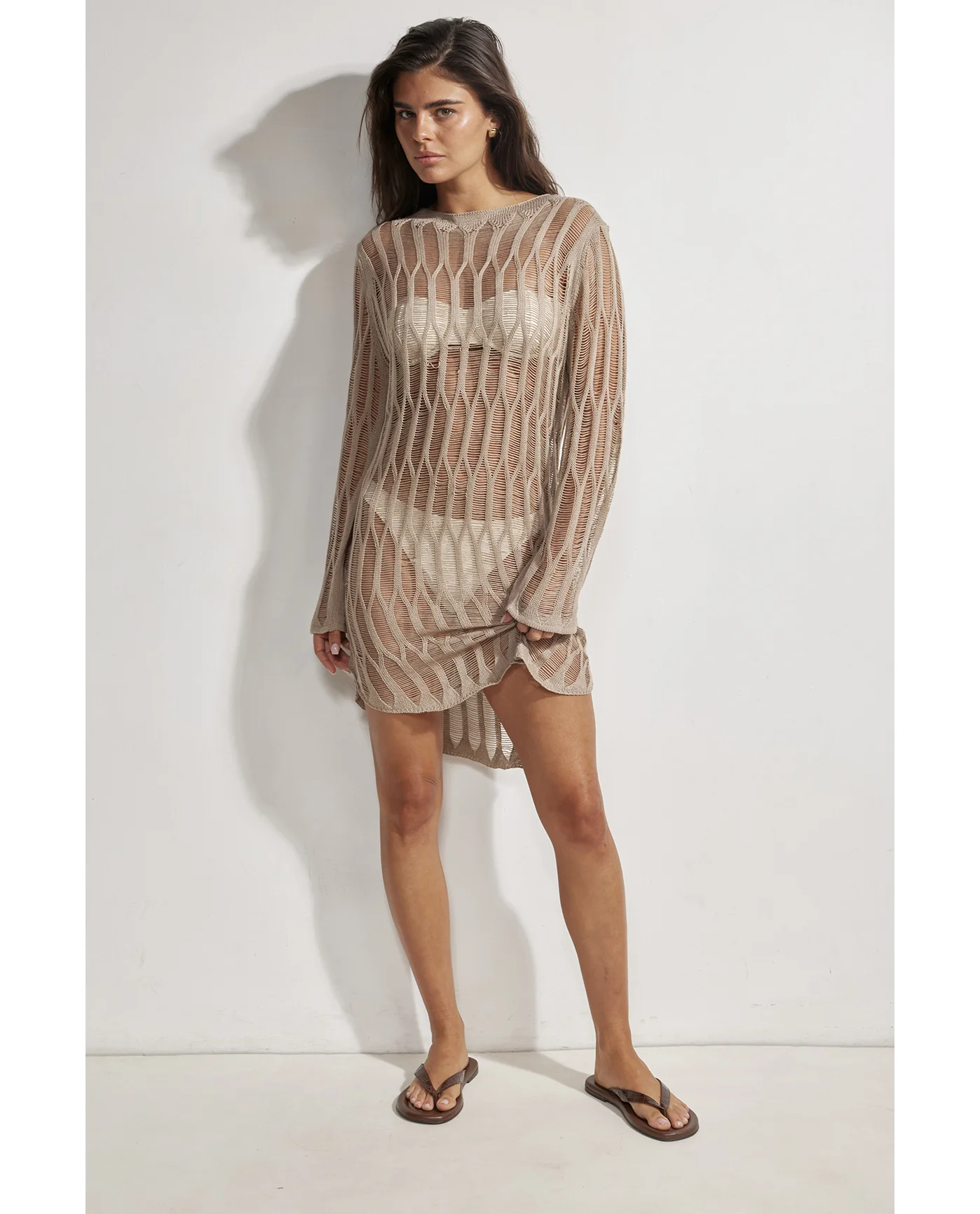 Estelle Crochet Beach Dress Cover-Up-Mocha - Image 4