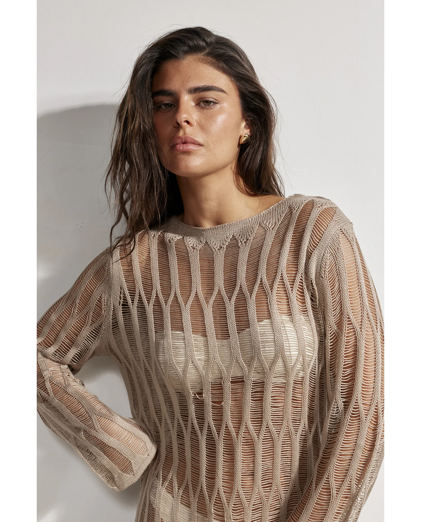 Estelle Crochet Beach Dress Cover-Up-Mocha - Image 5