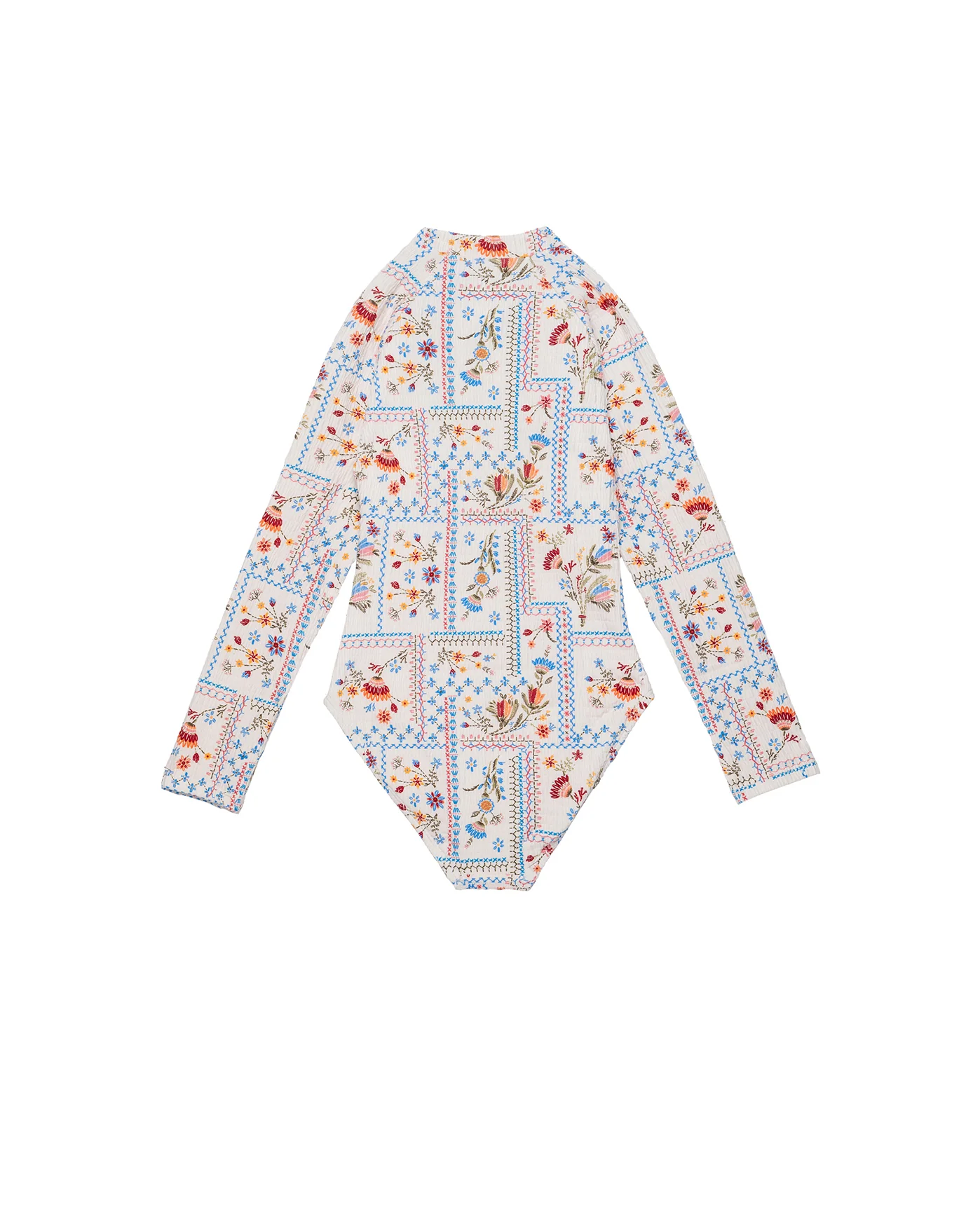 Floral Soul Textured Long Sleeve Zip Front One Piece-Multi - Image 2